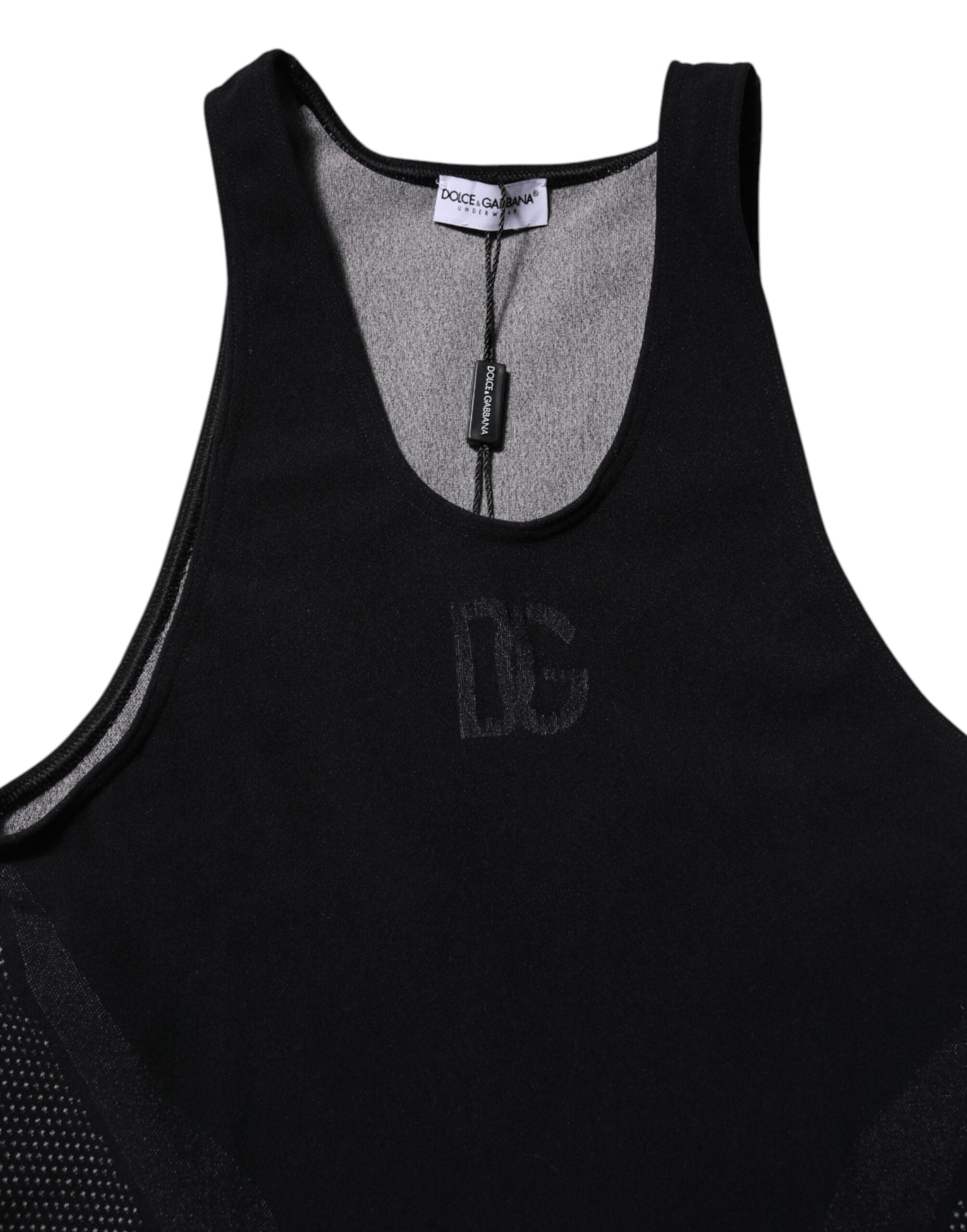 Black Nylon Sleeveless Underwear Tank T-shirt - ventzia