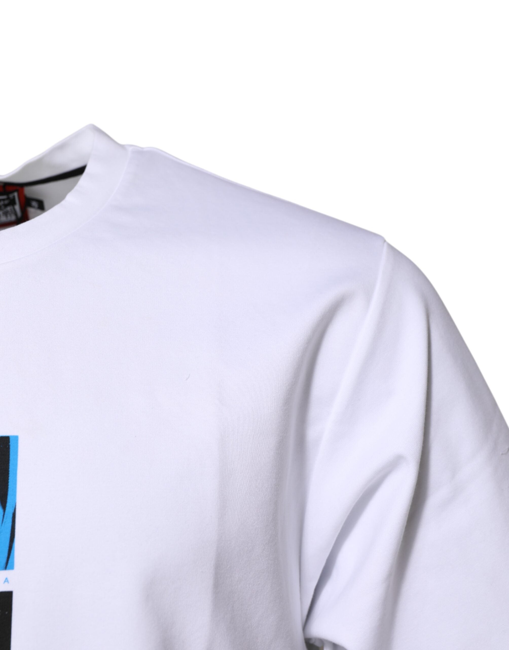 White Cotton Crew Neck Graphic Print T-shirt - ventzia
