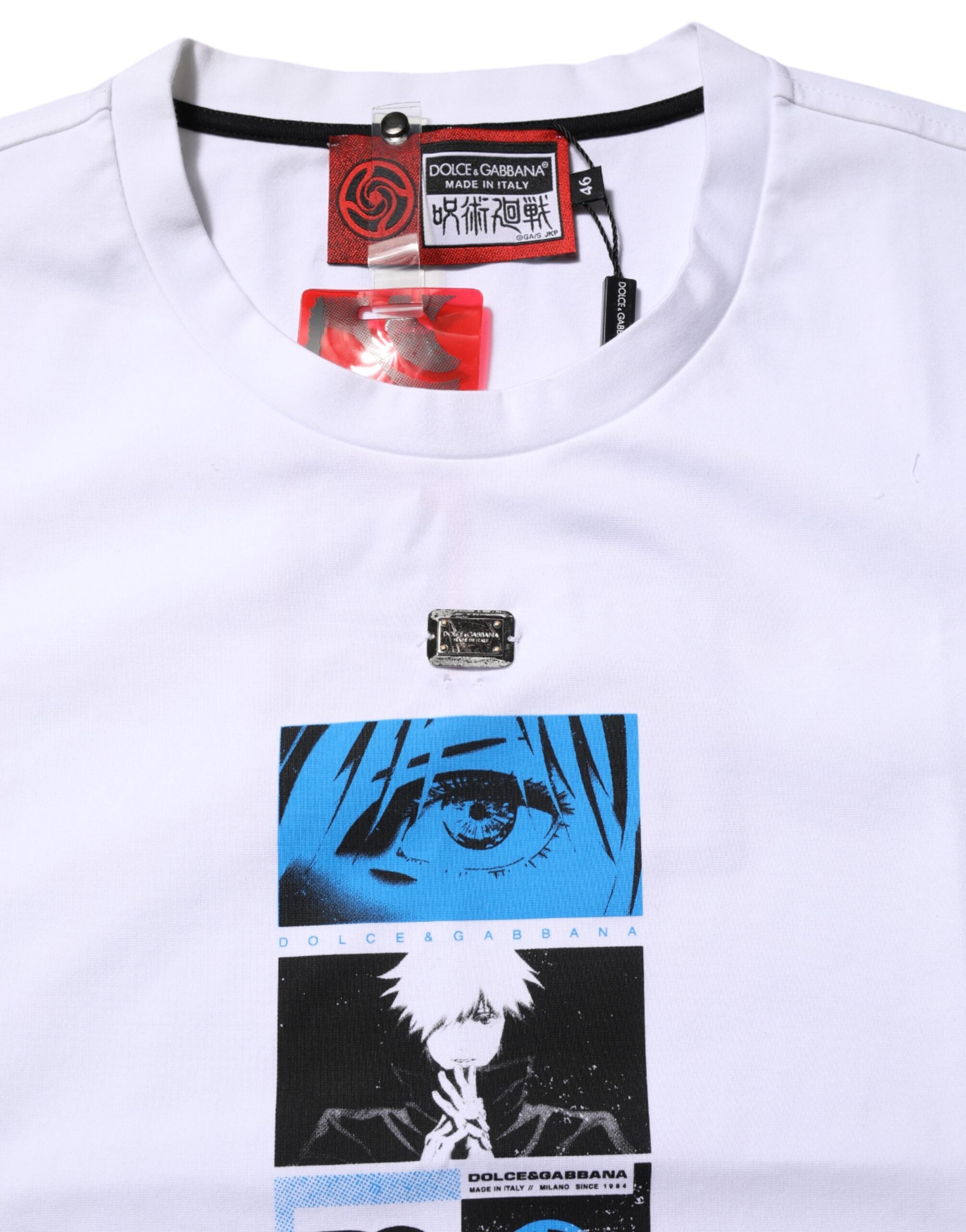White Cotton Crew Neck Graphic Print T-shirt - ventzia