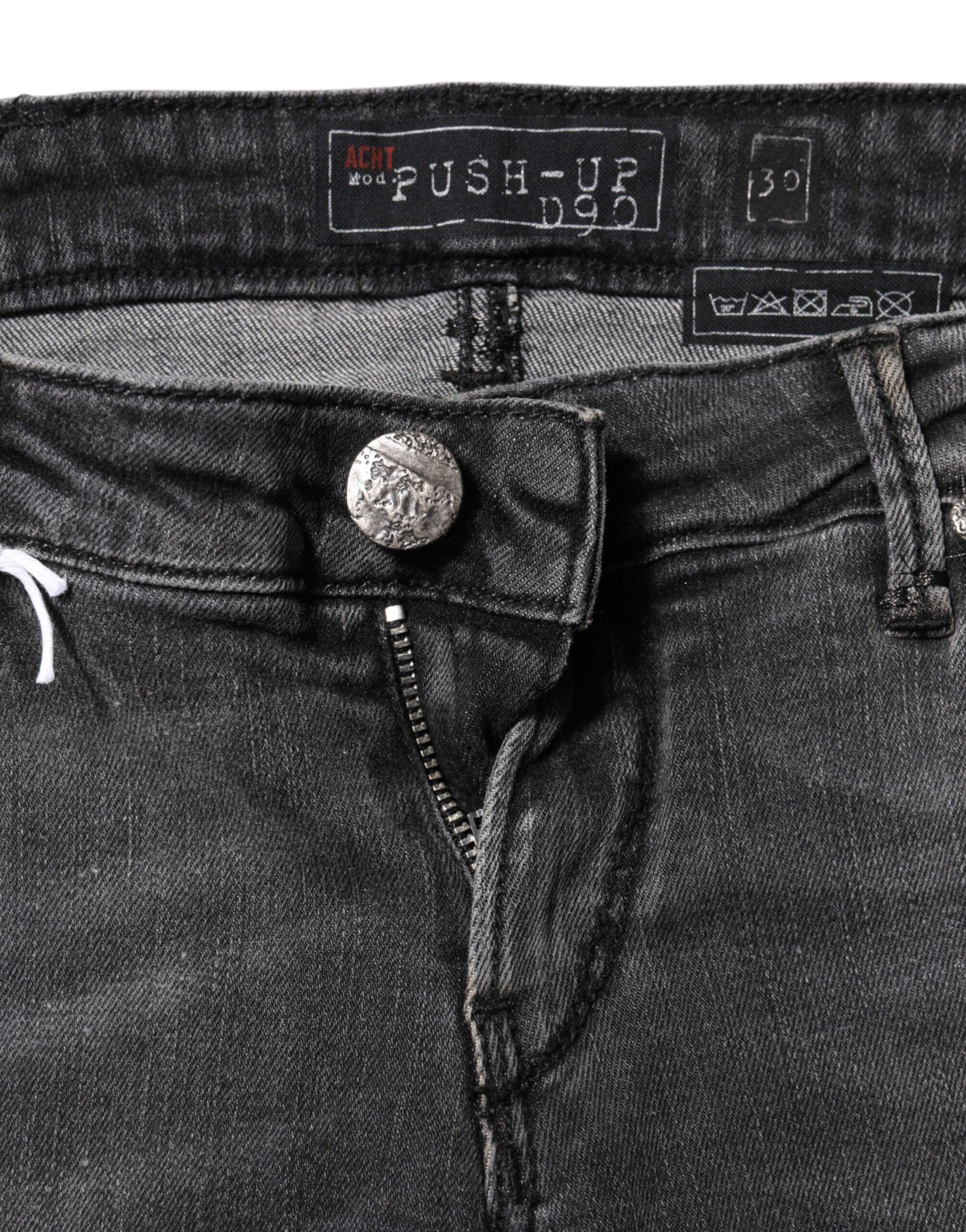 Dark Gray Cotton Slim Fit Denim Low Waist Denim Jeans - ventzia