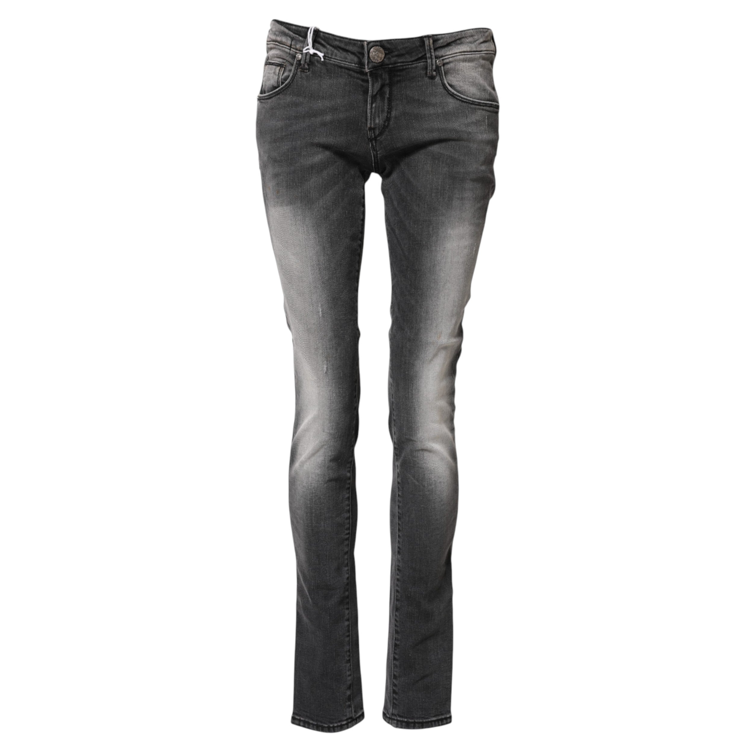 Dark Gray Cotton Slim Fit Denim Low Waist Denim Jeans - ventzia