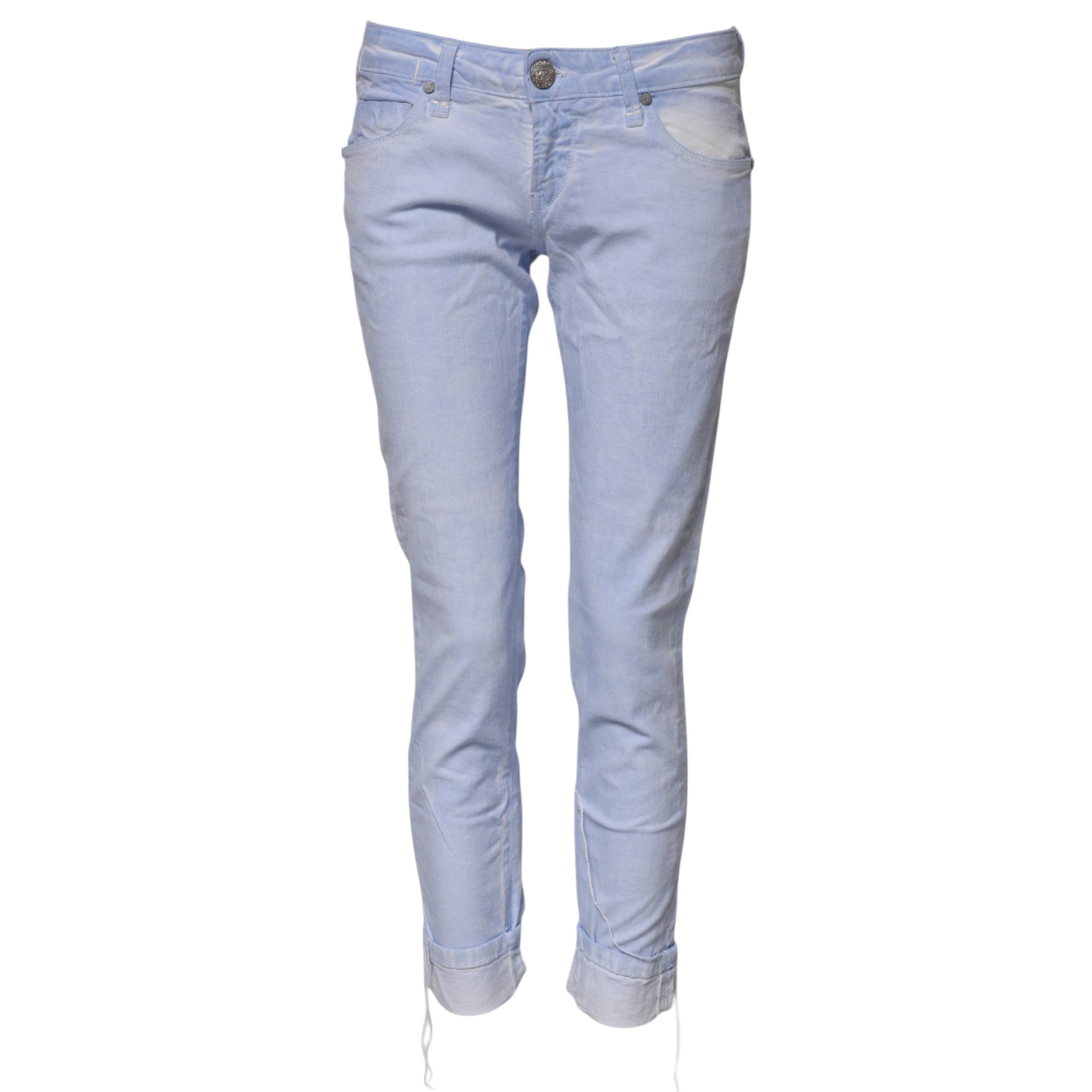 Light Blue Cotton Slim Fit Denim Low Waist Denim Jeans - ventzia