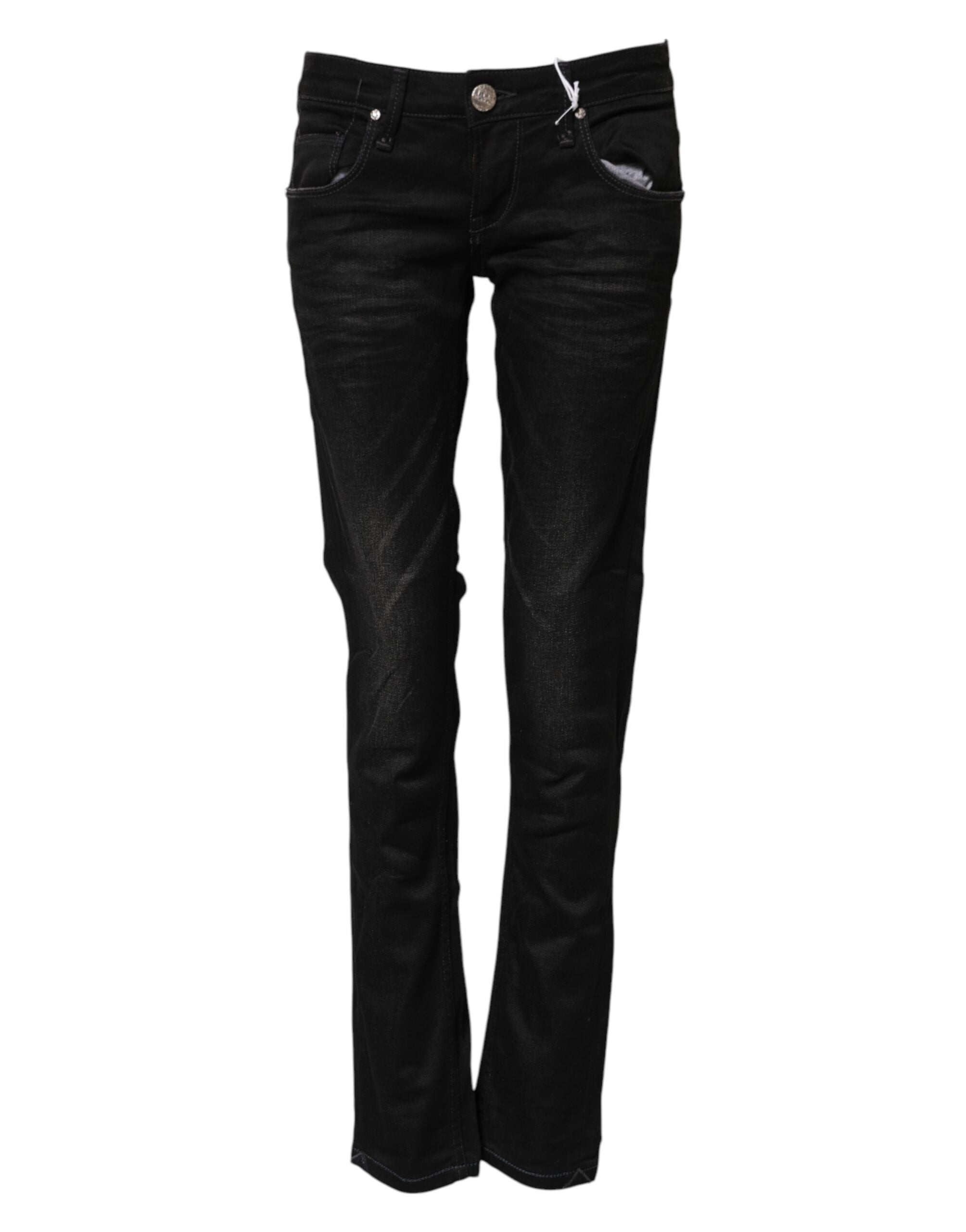 Black Cotton Slim Fit Denim Low Waist Denim Jeans - ventzia