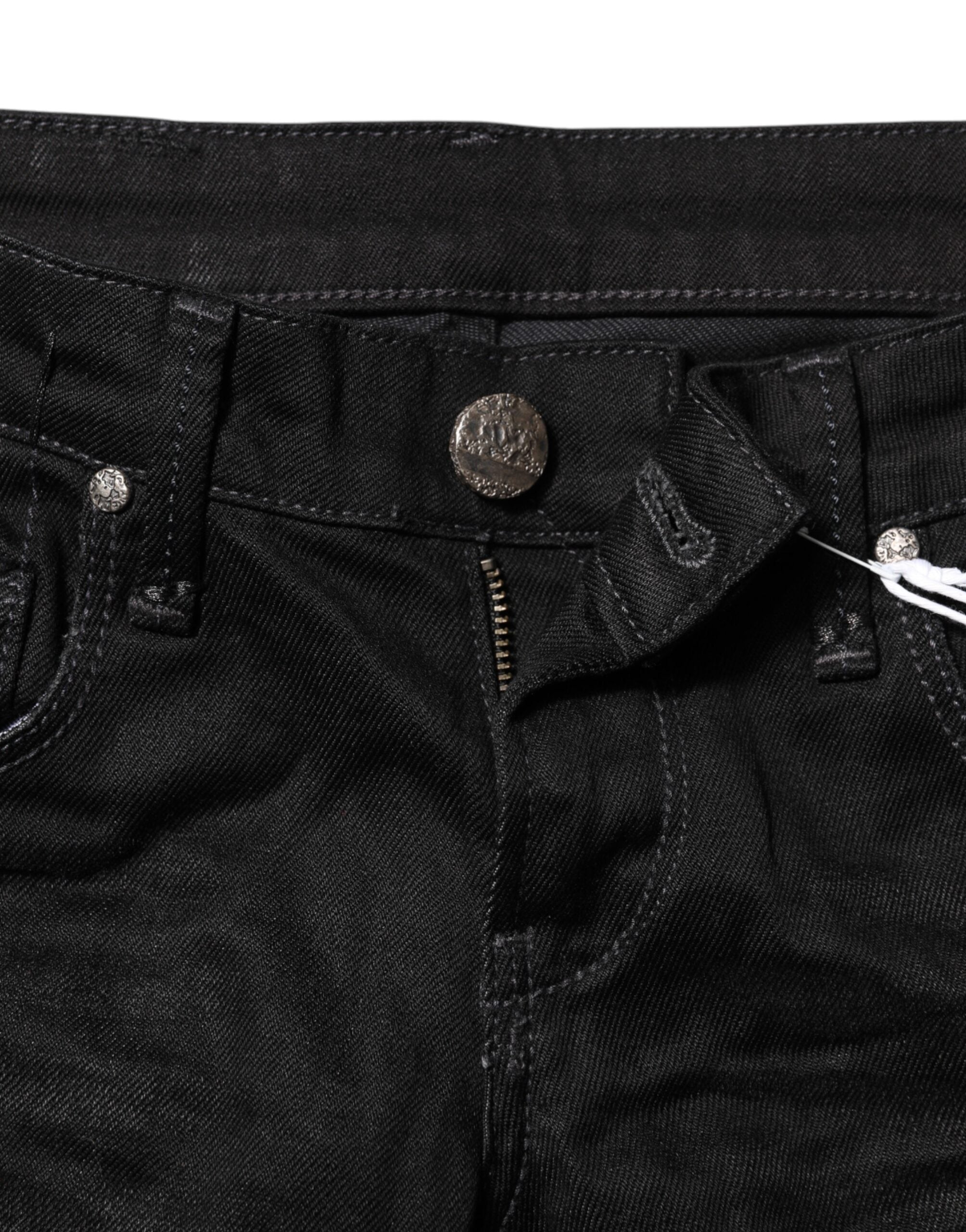 Black Cotton Slim Fit Denim Low Waist Denim Jeans - ventzia