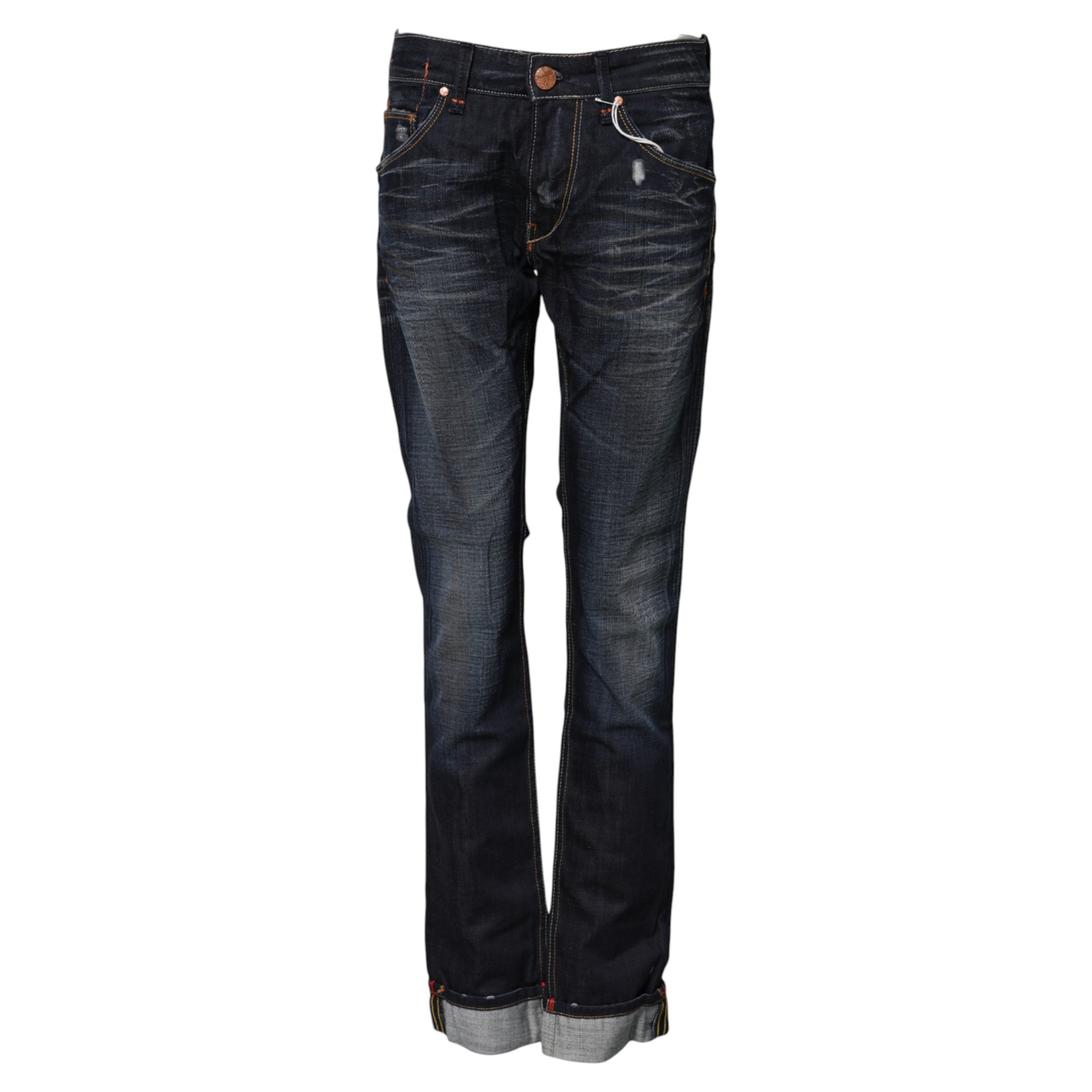 Blue Washed Cotton Mid Waist Flared Denim Jeans - ventzia