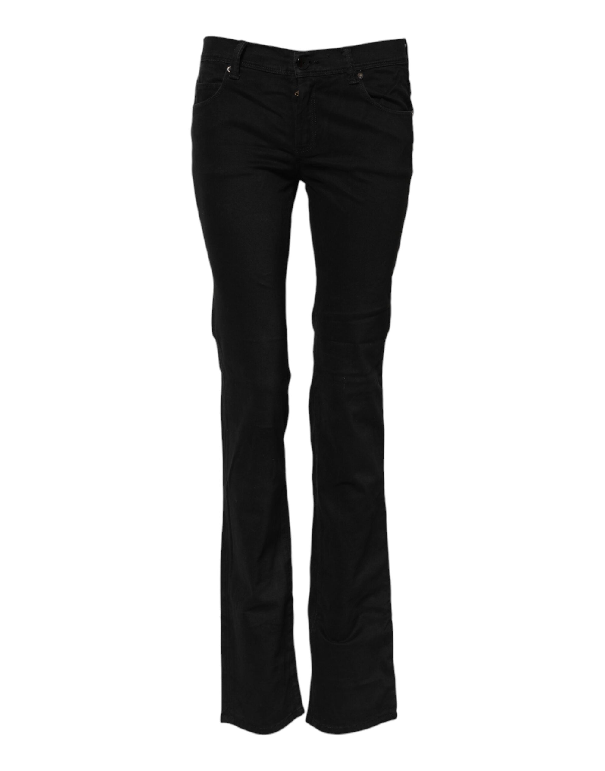 Black Cotton Stretch Flared Bootcut Denim Jeans - ventzia