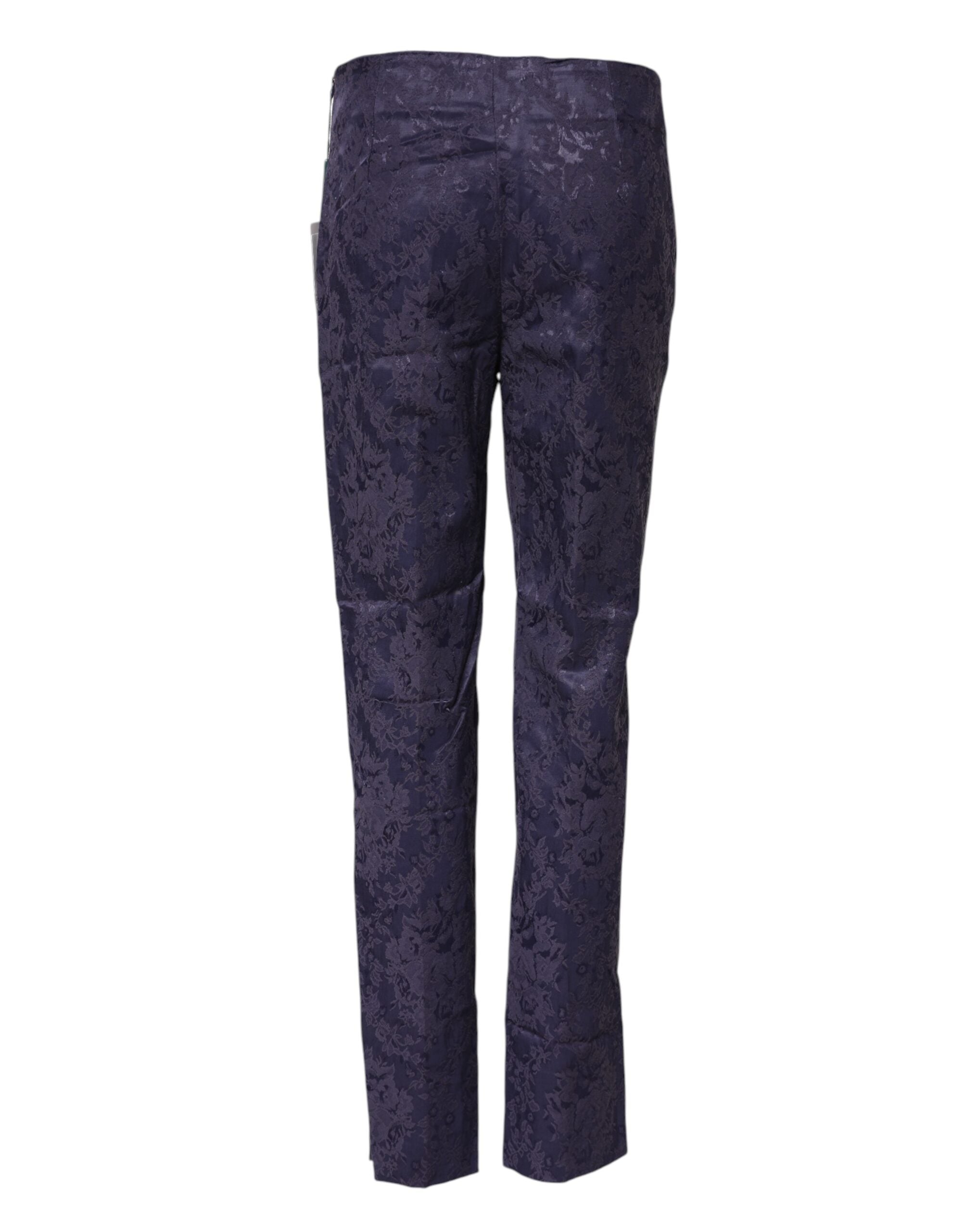 Purple Jacquard High Waisted Pants - ventzia