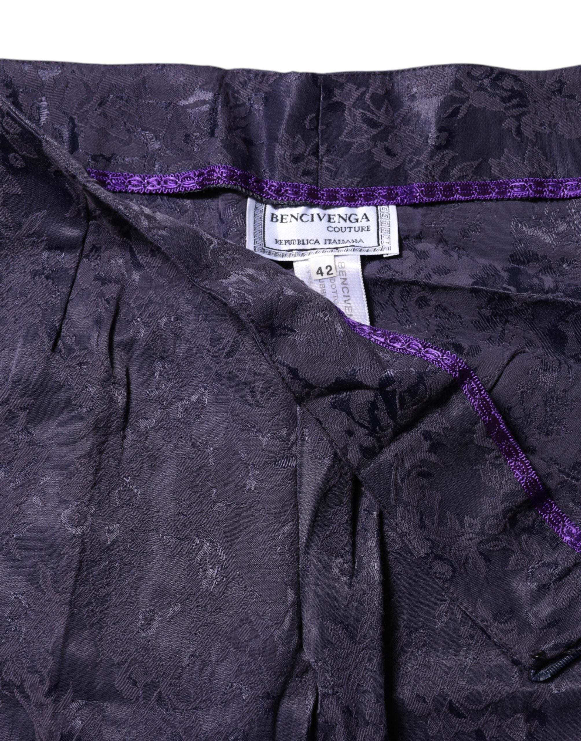 Purple Jacquard High Waisted Pants - ventzia