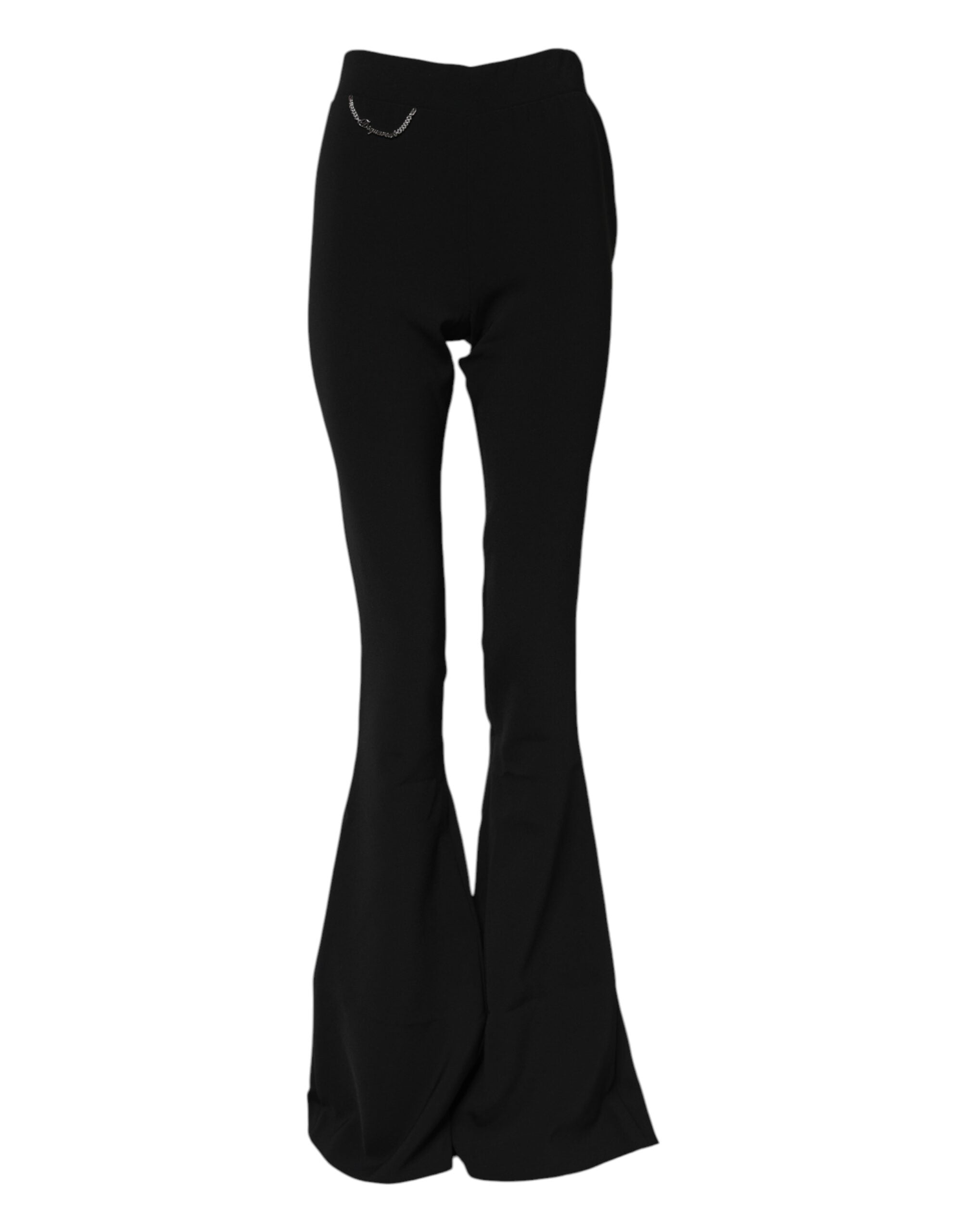 Black Polyester High Waisted Flared Pants - ventzia
