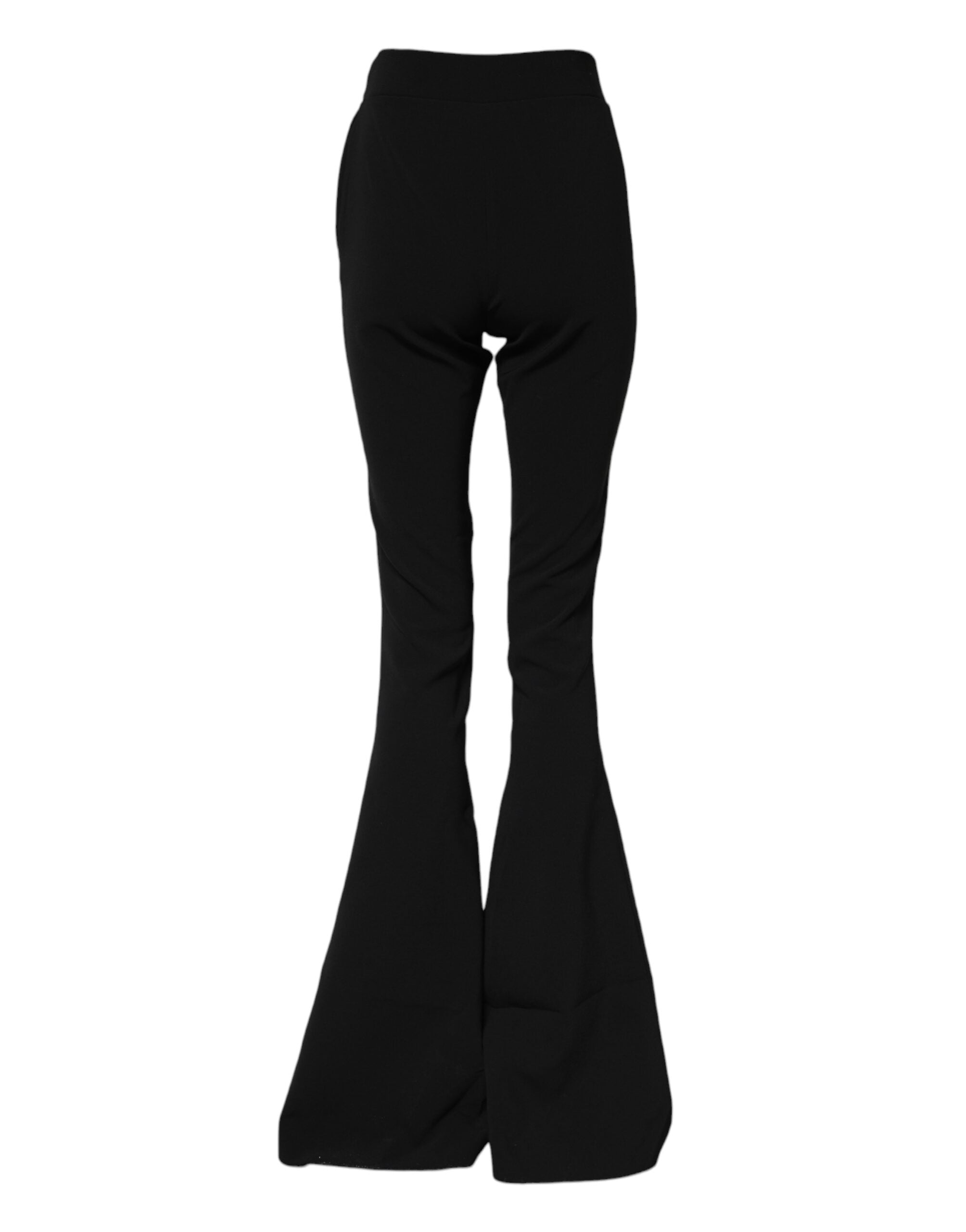 Black Polyester High Waisted Flared Pants - ventzia