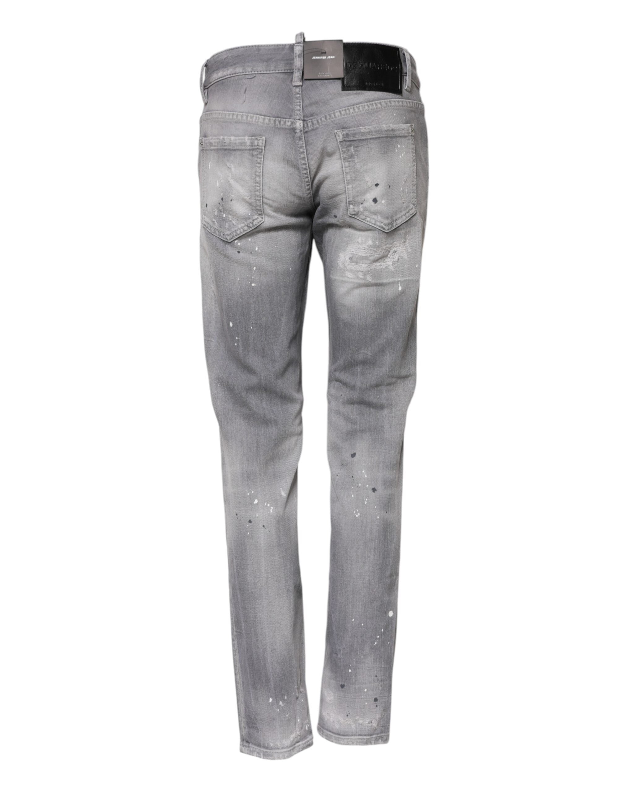 Gray Washed Mid Waist Tapered Denim Jeans - ventzia