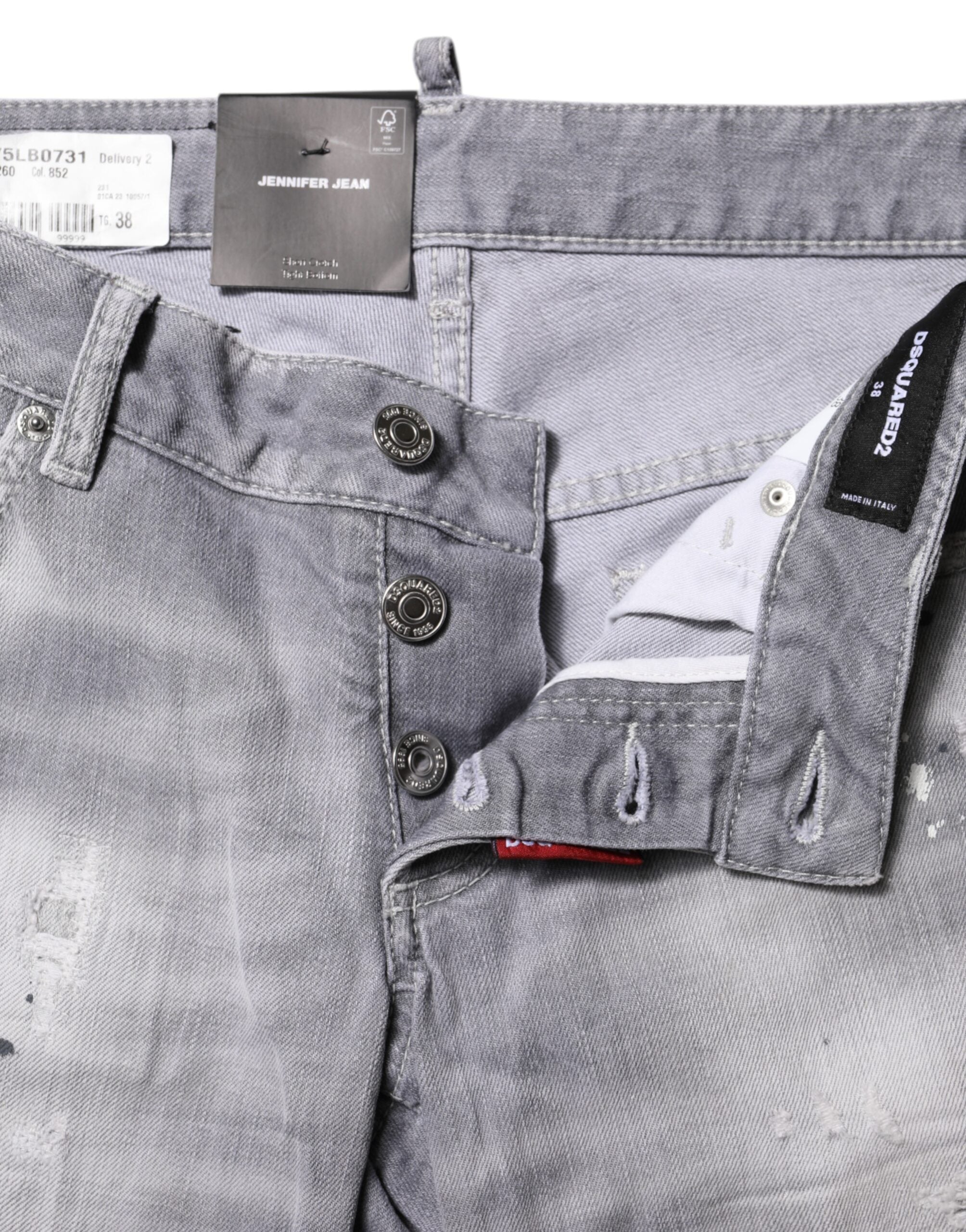 Gray Washed Mid Waist Tapered Denim Jeans - ventzia