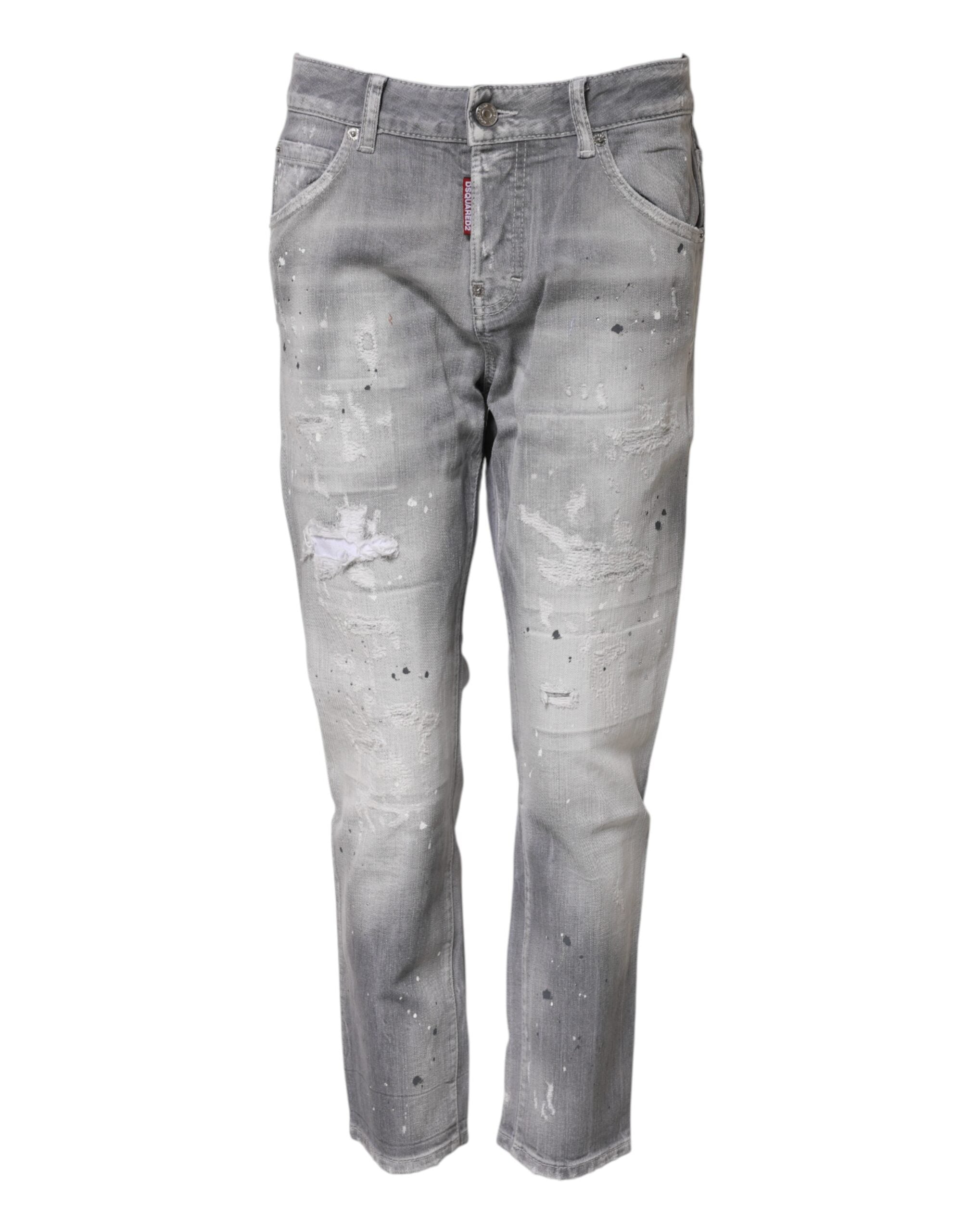 Gray Washed Mid Waist Tapered Jeans - ventzia