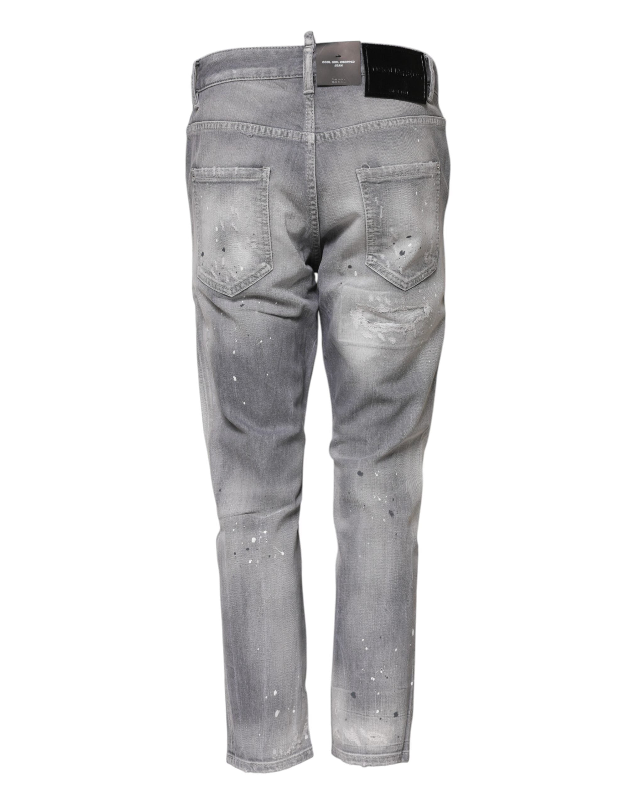 Gray Washed Mid Waist Tapered Jeans - ventzia