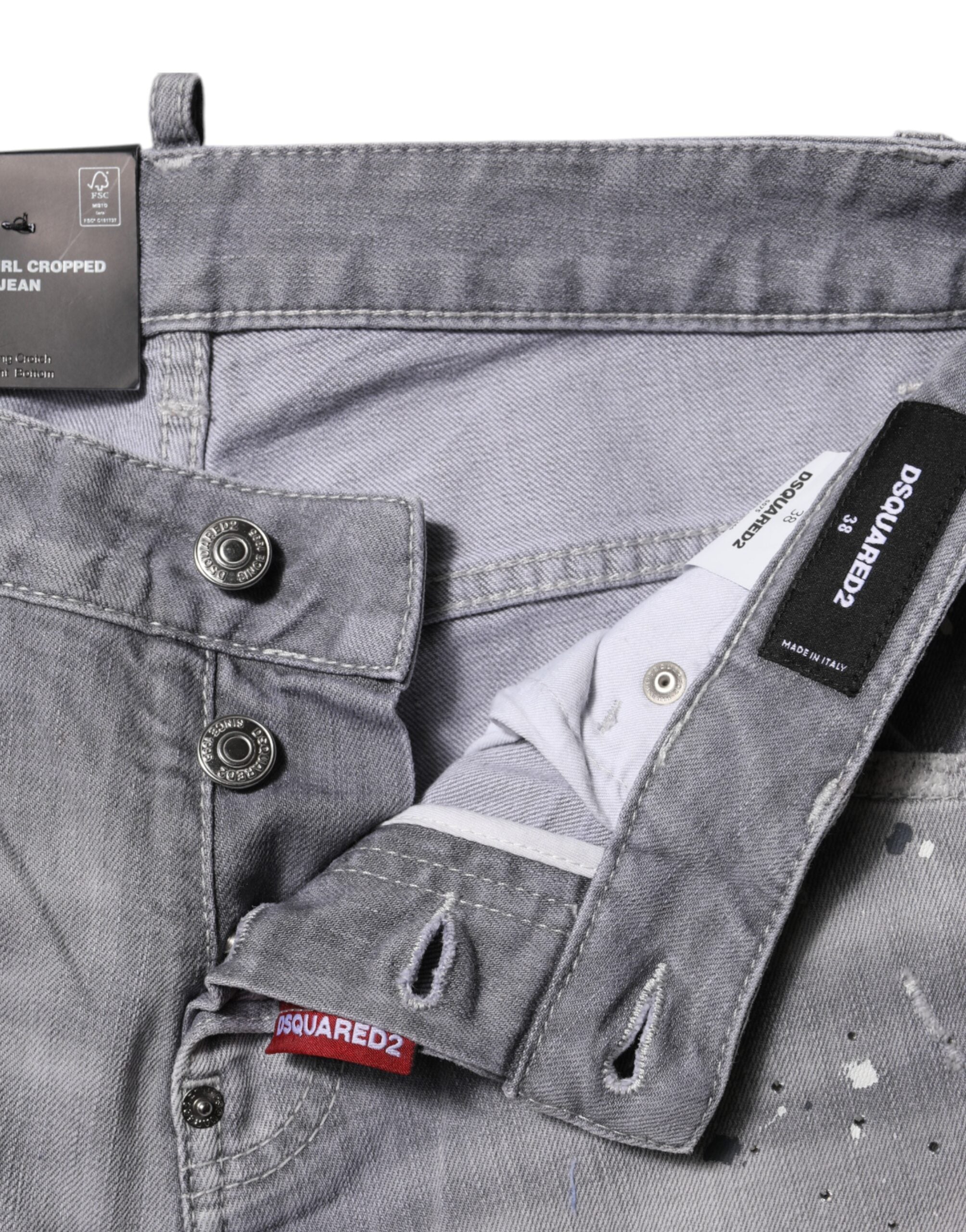 Gray Washed Mid Waist Tapered Jeans - ventzia