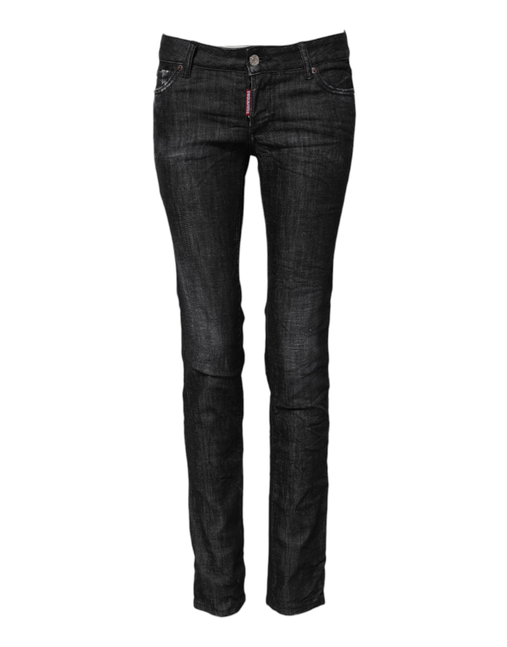 Black Cotton Low Waist Skinny Denim Jeans - ventzia
