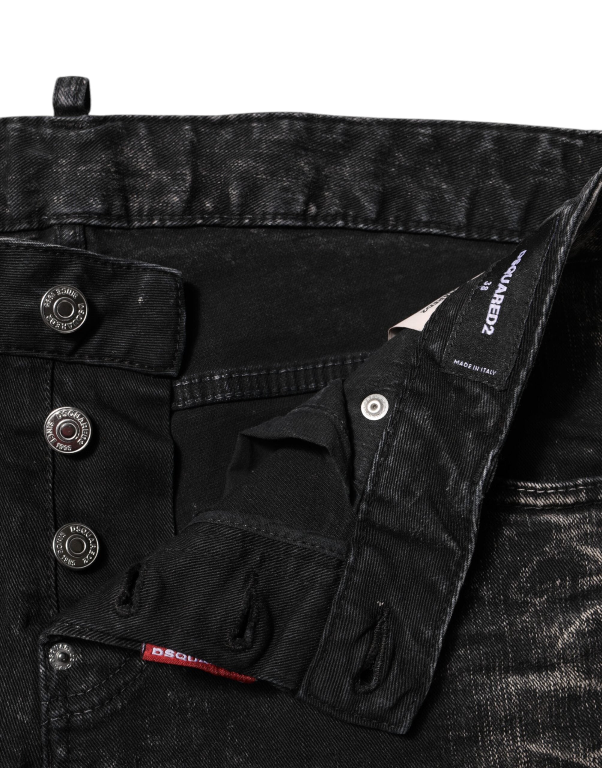 Black Washed Mid Waist Tapered Denim Jeans - ventzia
