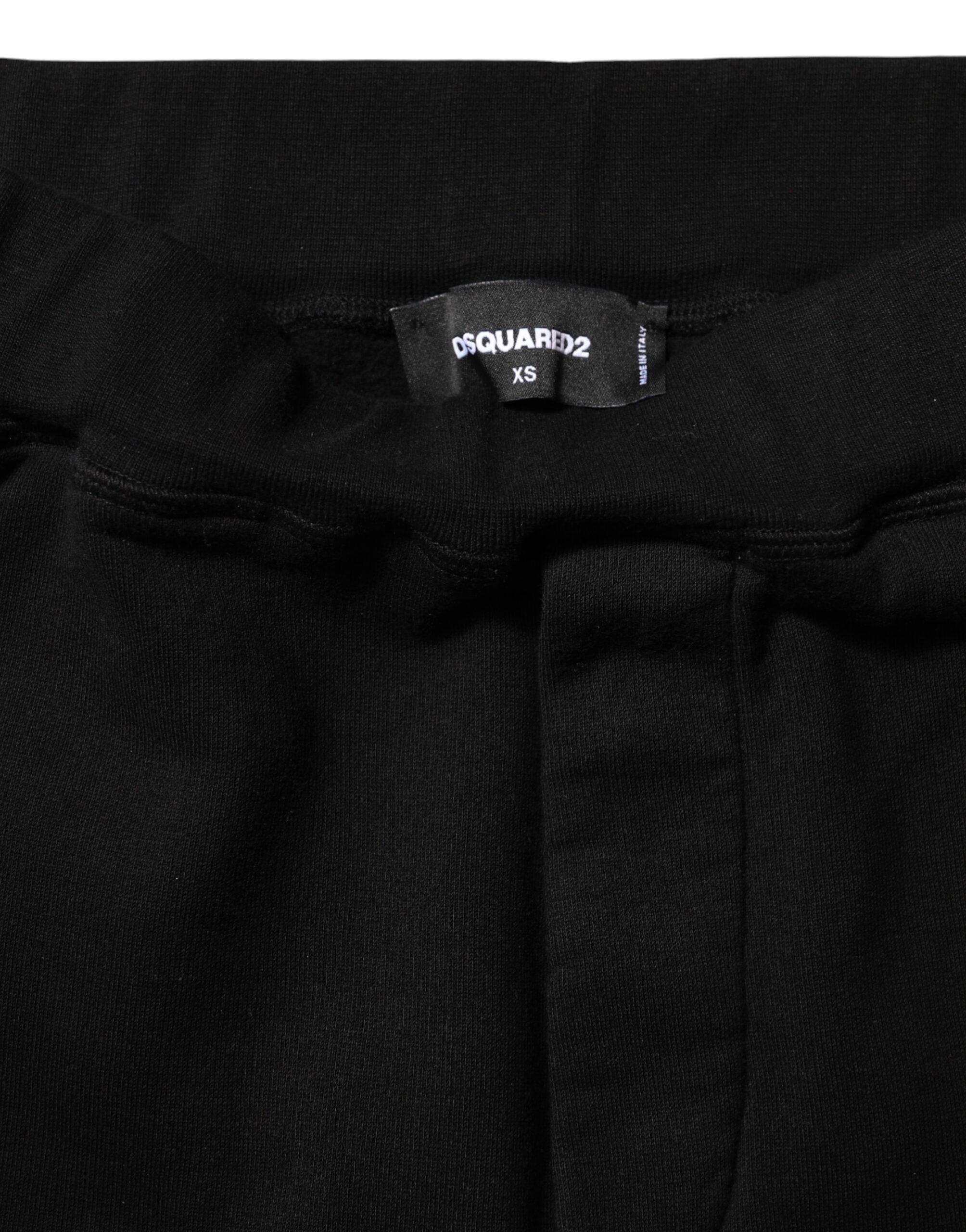 Black Red Cotton Straight Fit Jogger Pants - ventzia