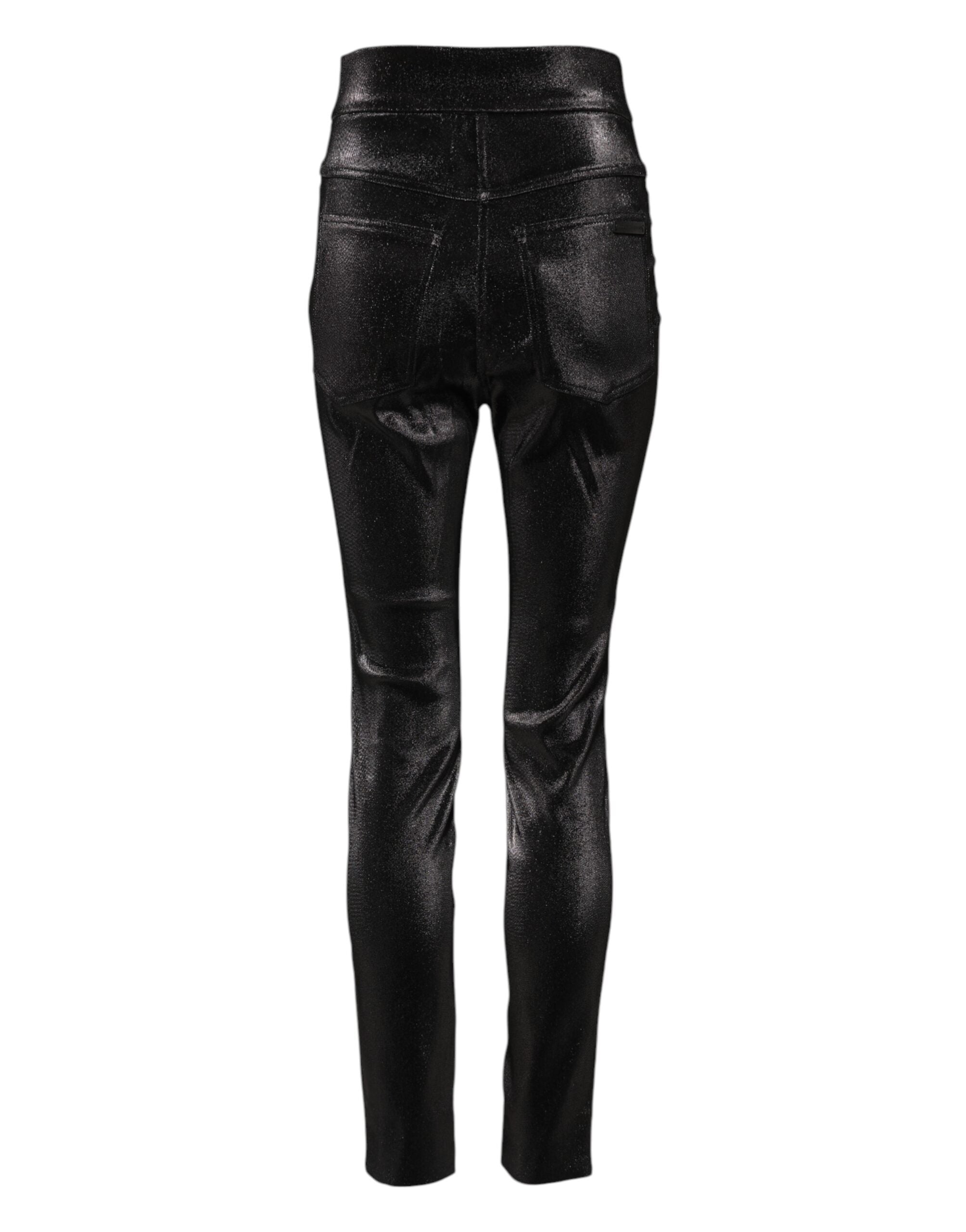 Black Cotton Stretch Silver Lurex Thread Pants - ventzia
