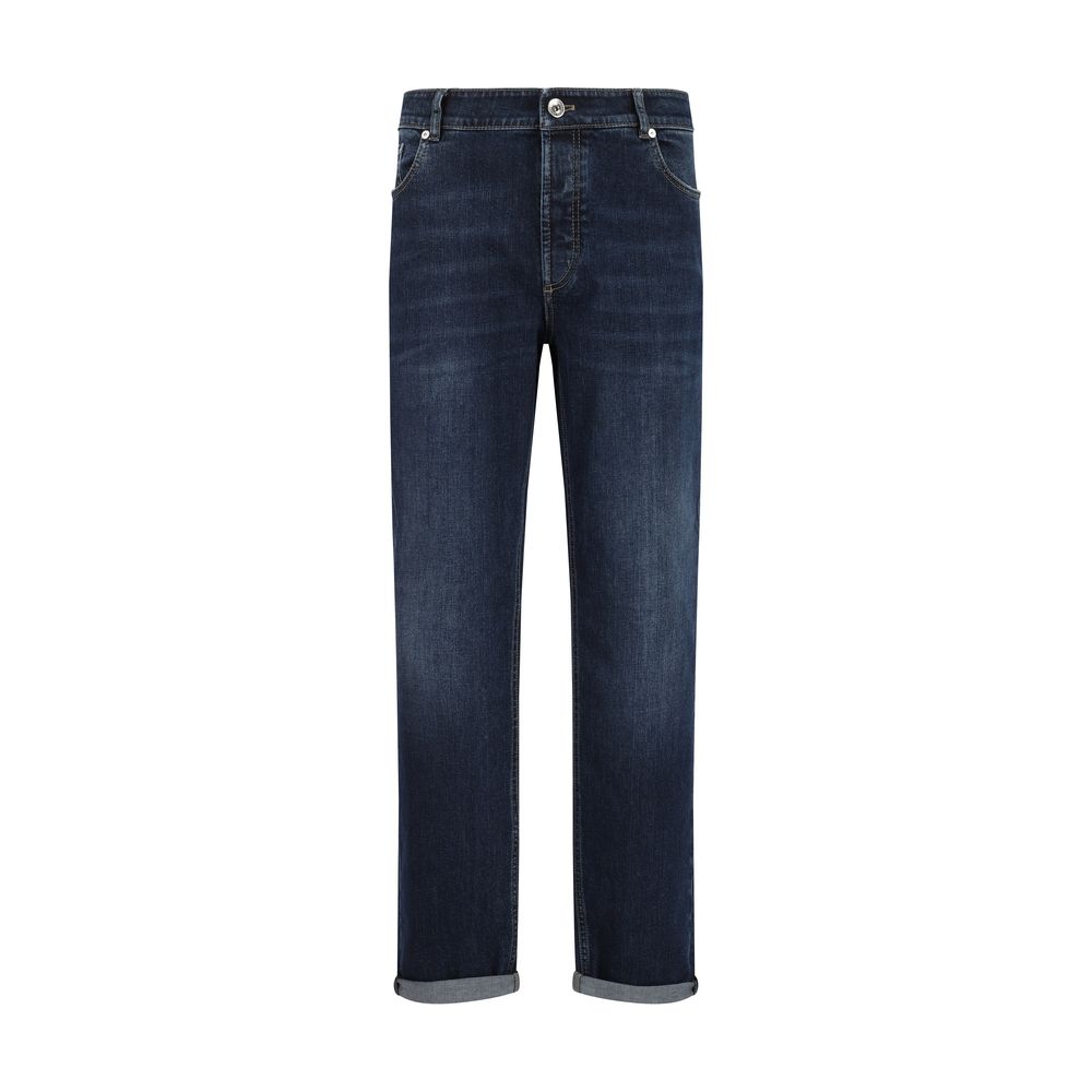 Blue Cotton Straight-Leg Jeans - ventzia
