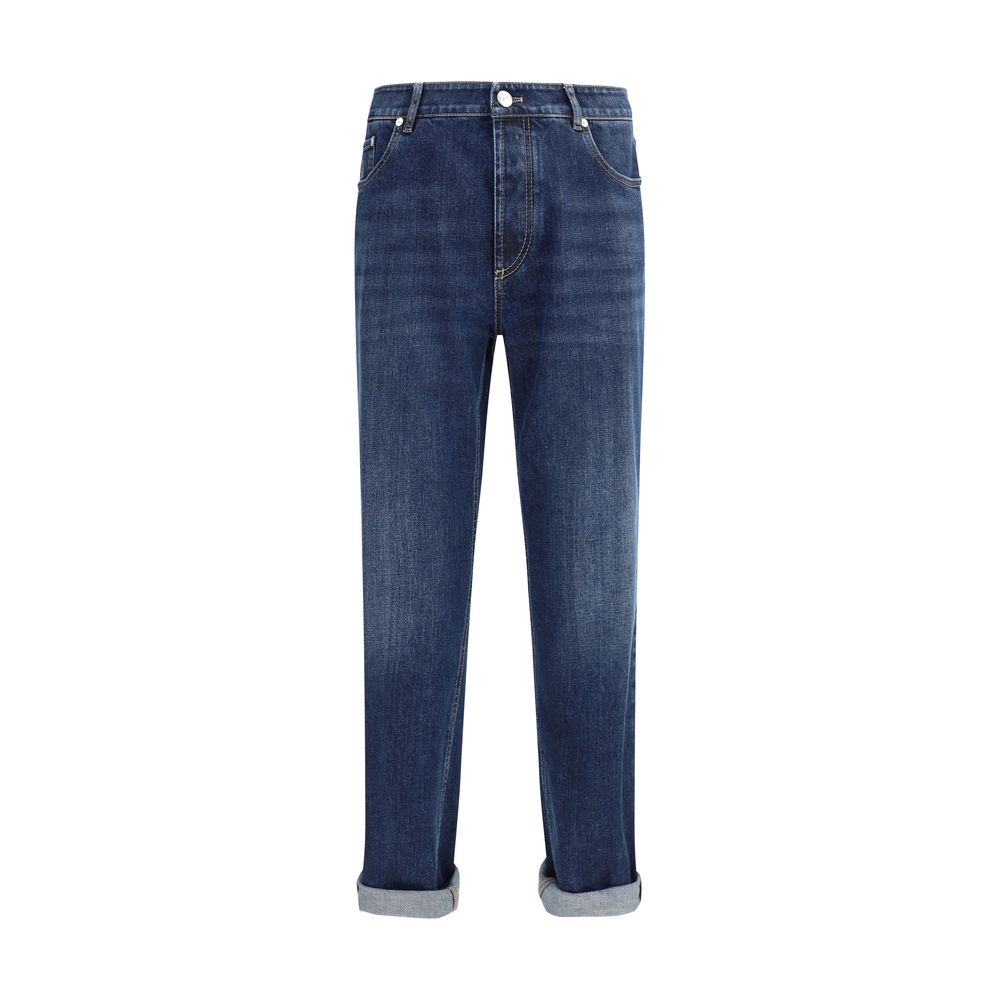 Blue Cotton Straight-Leg Jeans - ventzia