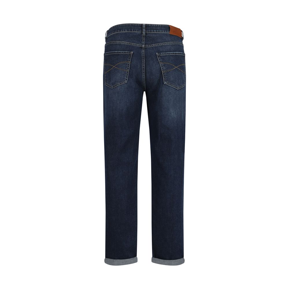 Blue Cotton Straight-Leg Jeans - ventzia
