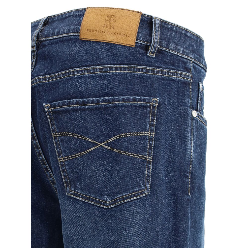 Blue Cotton Straight-Leg Jeans - ventzia