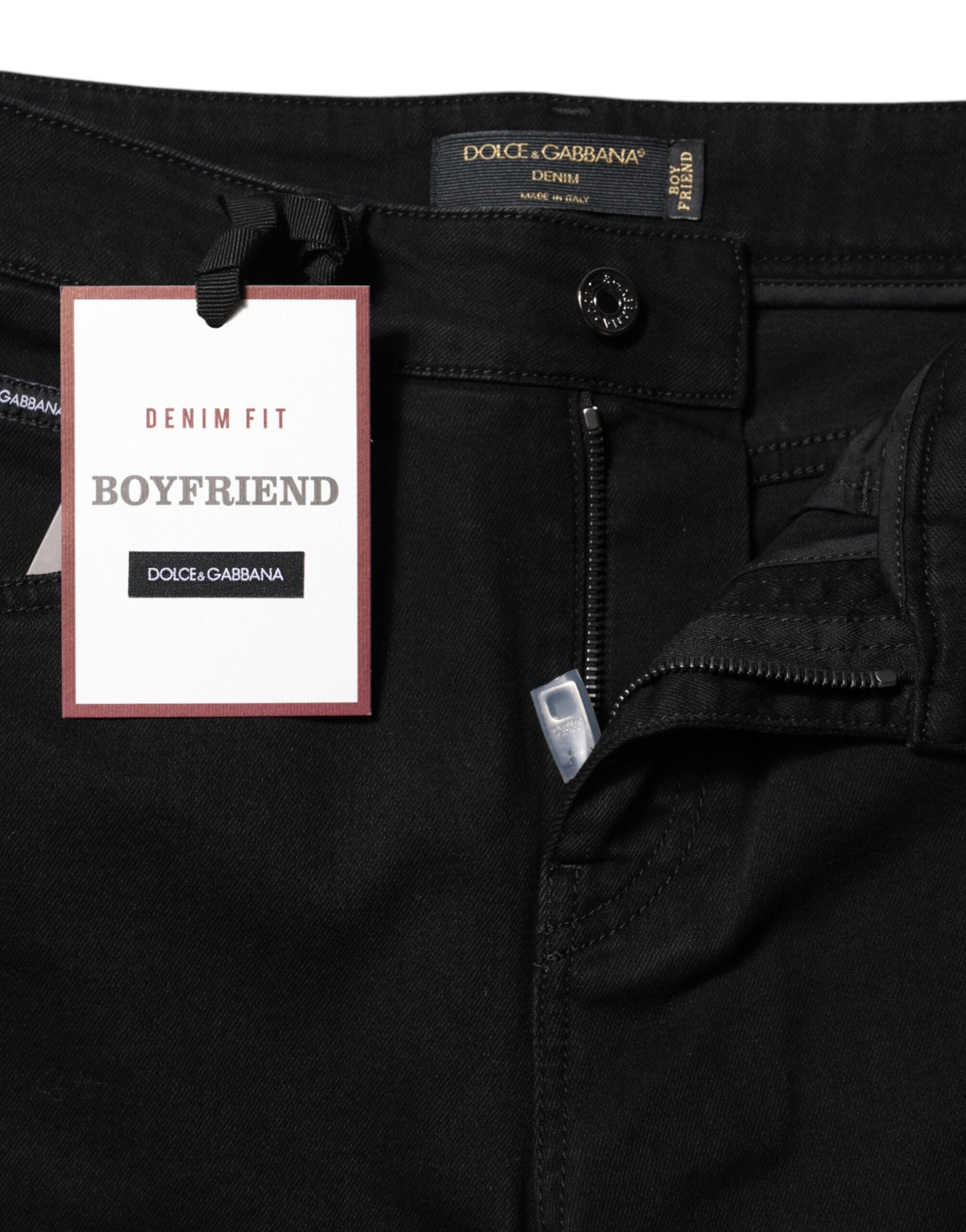 Black Boyfriend Cotton Mid Waist Denim Jeans - ventzia