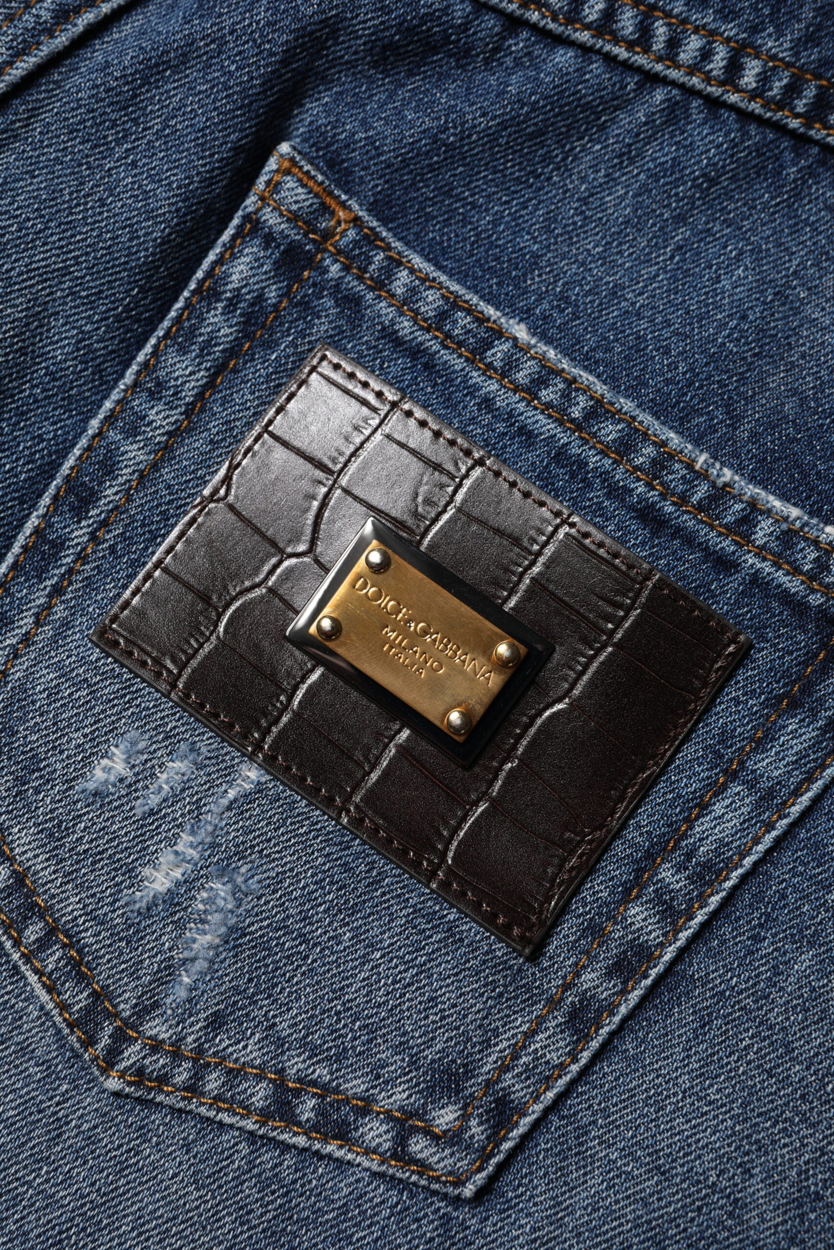Blue Cotton Tattered Denim Bermuda Shorts - ventzia