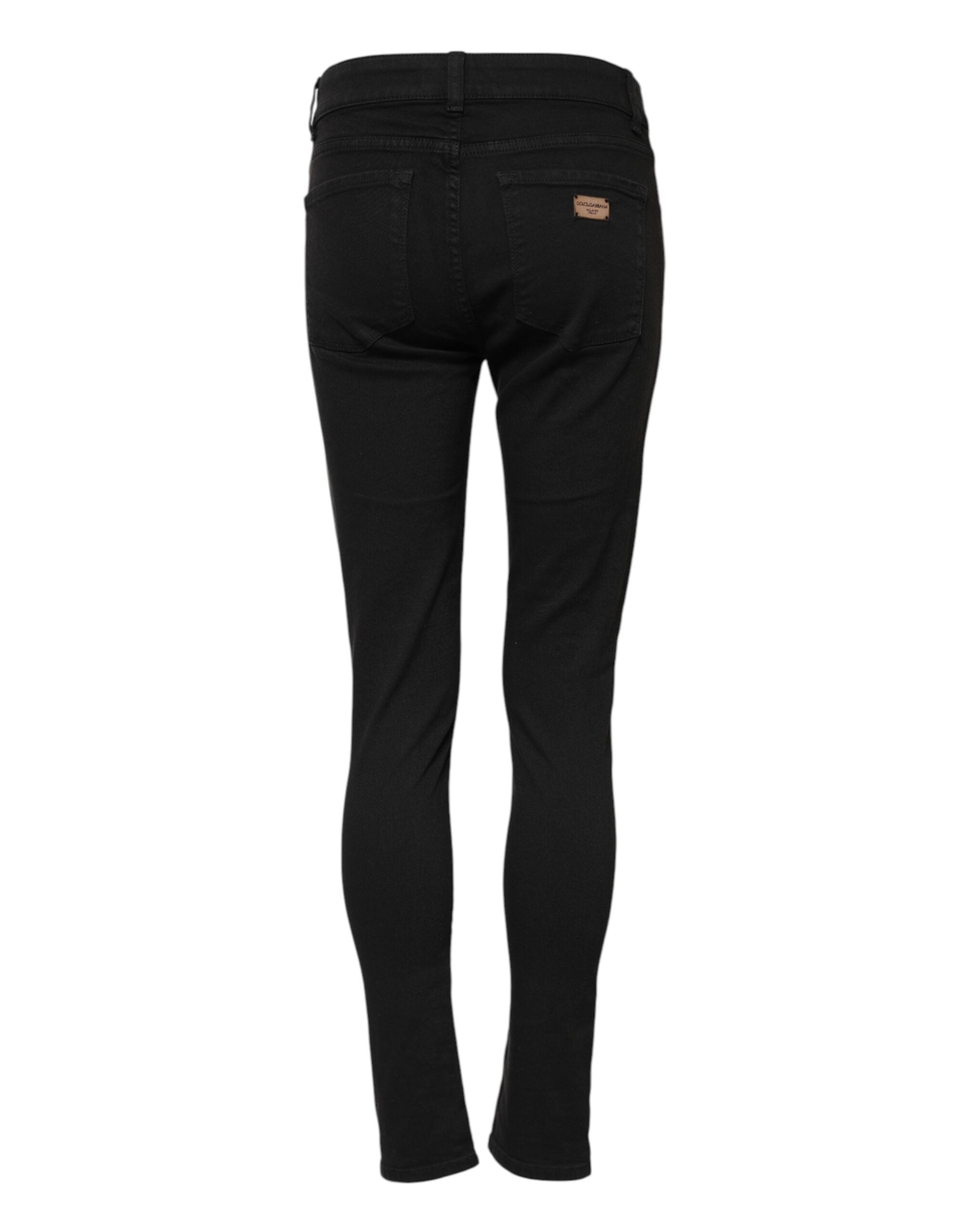 Black Cotton Skinny Mid Waist Denim Jeans - ventzia