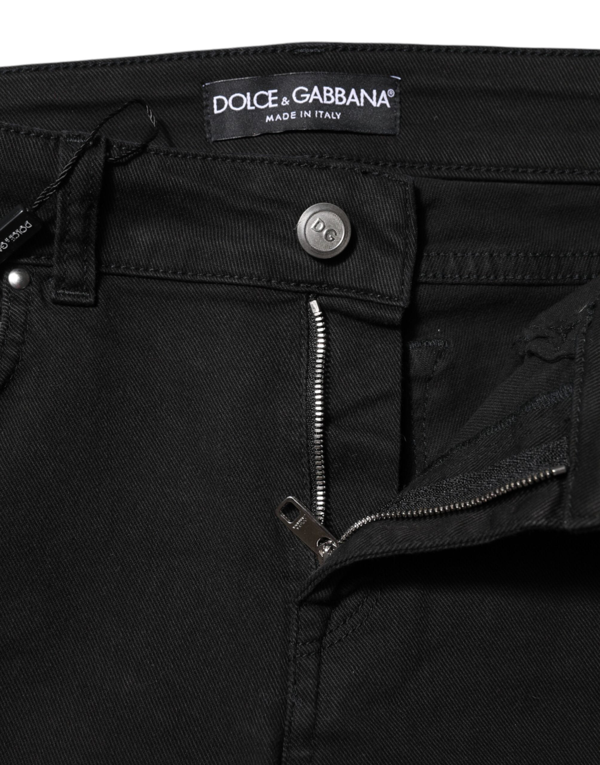 Black Cotton Skinny Mid Waist Denim Jeans - ventzia