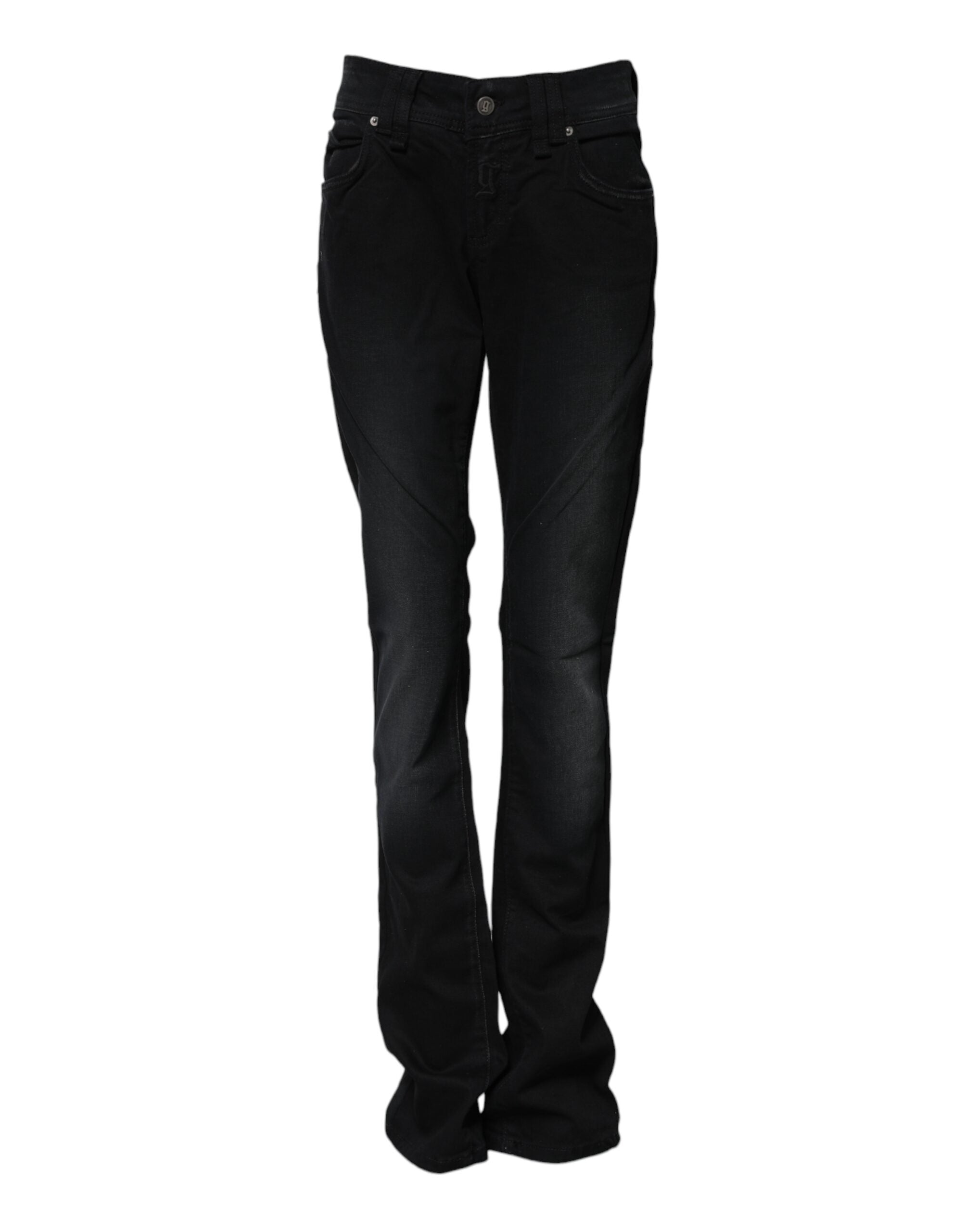 Black Cotton Mid Waist Tapered Denim Jeans - ventzia