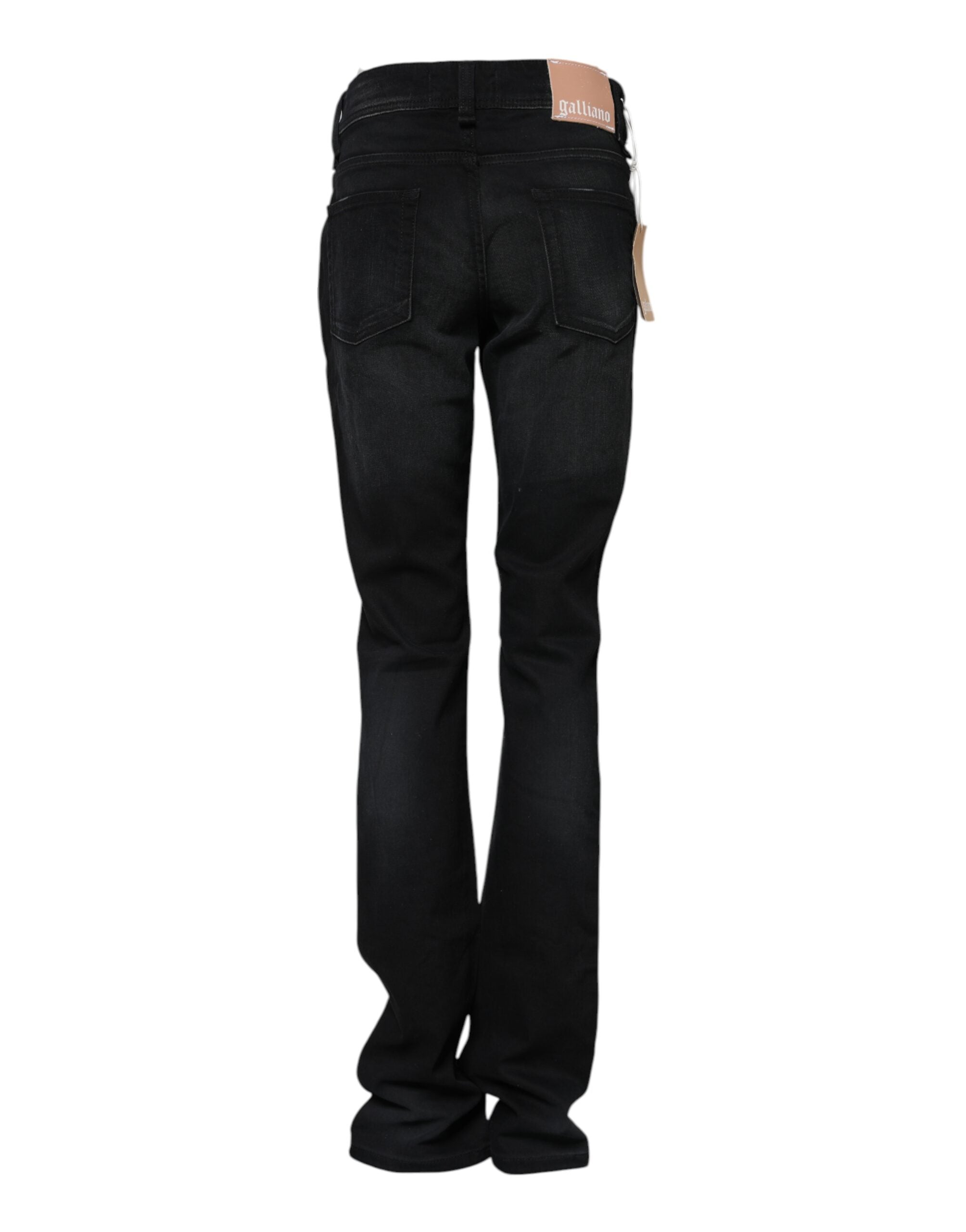 Black Cotton Mid Waist Tapered Denim Jeans - ventzia