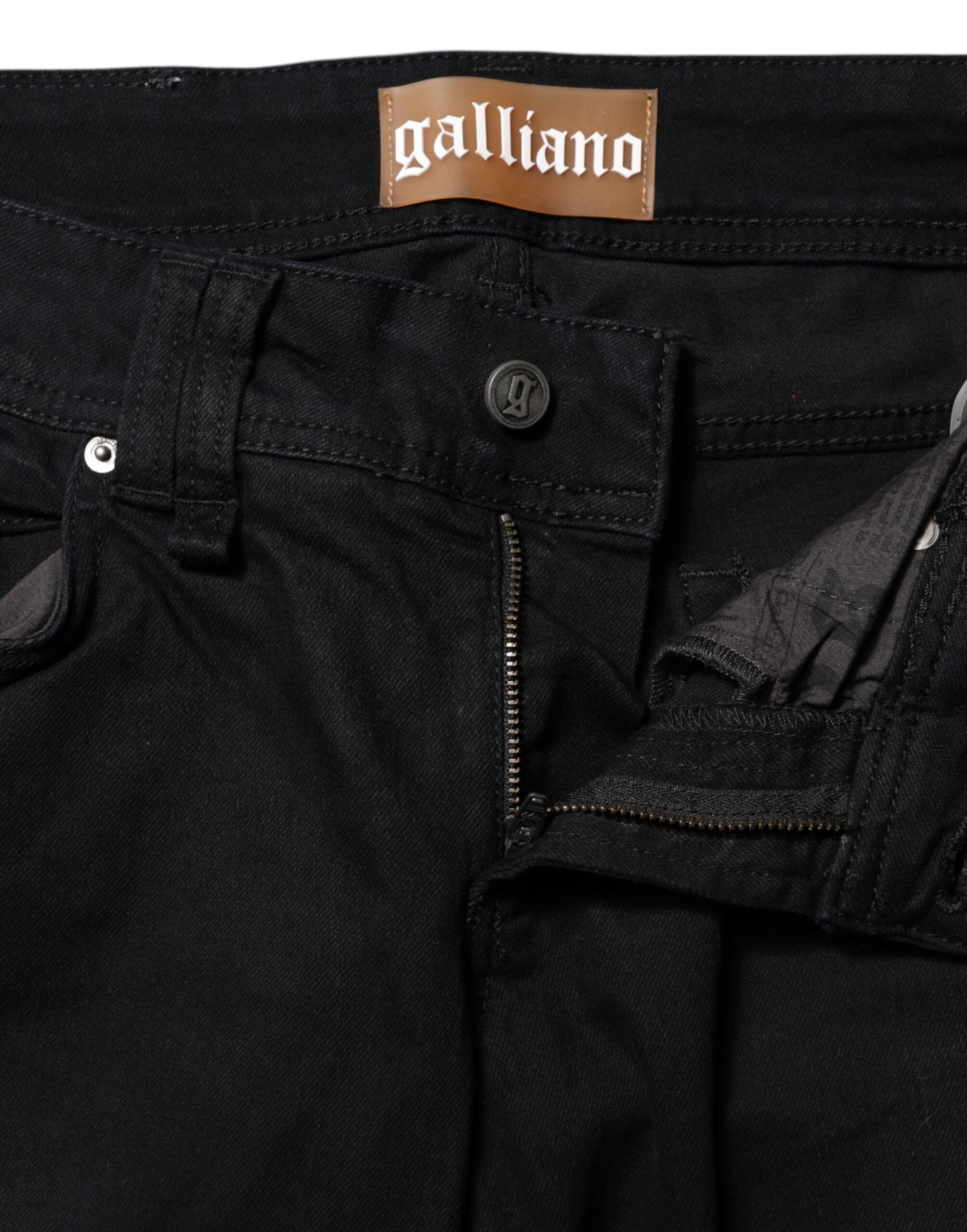 Black Cotton Mid Waist Tapered Denim Jeans - ventzia