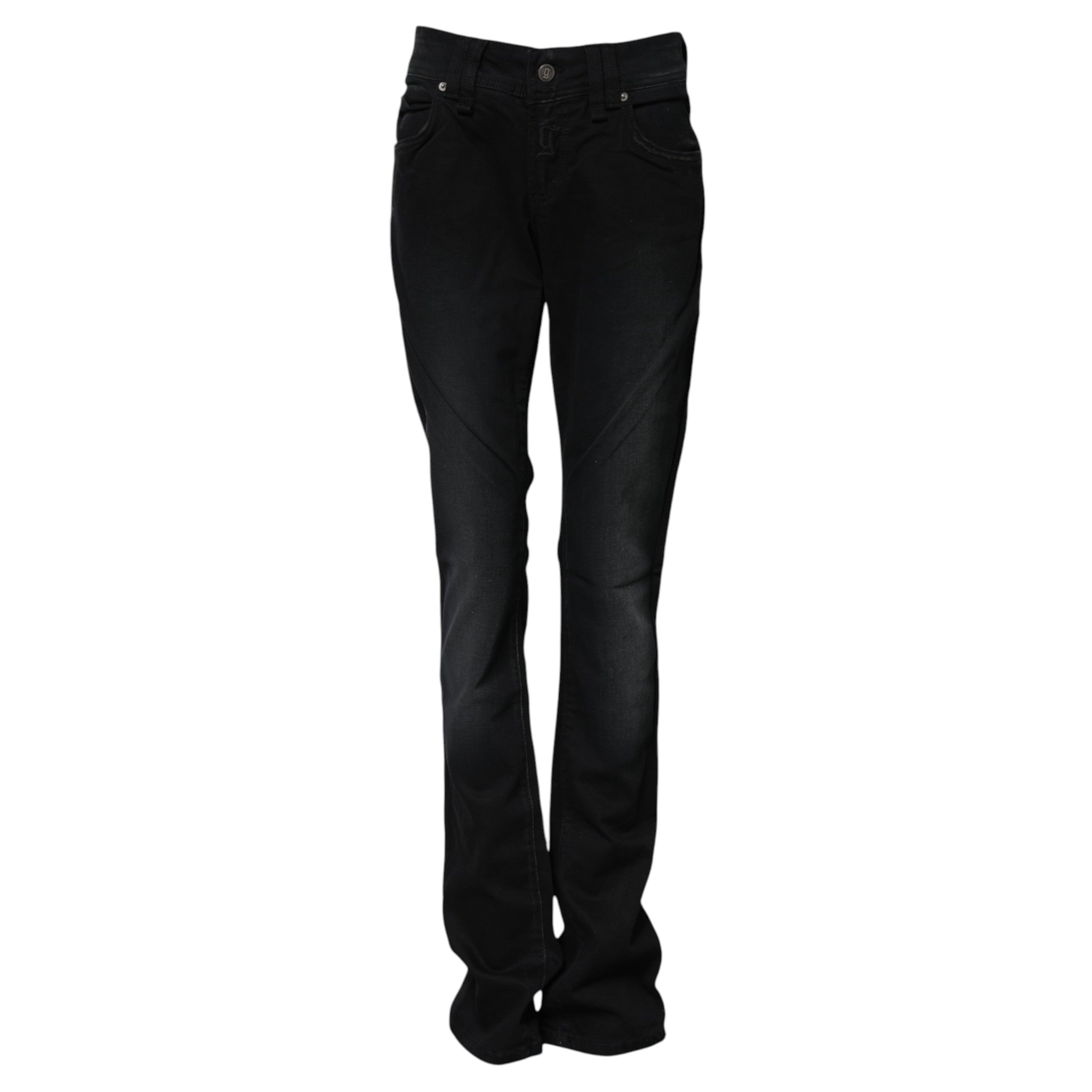 Black Cotton Mid Waist Tapered Denim Jeans - ventzia