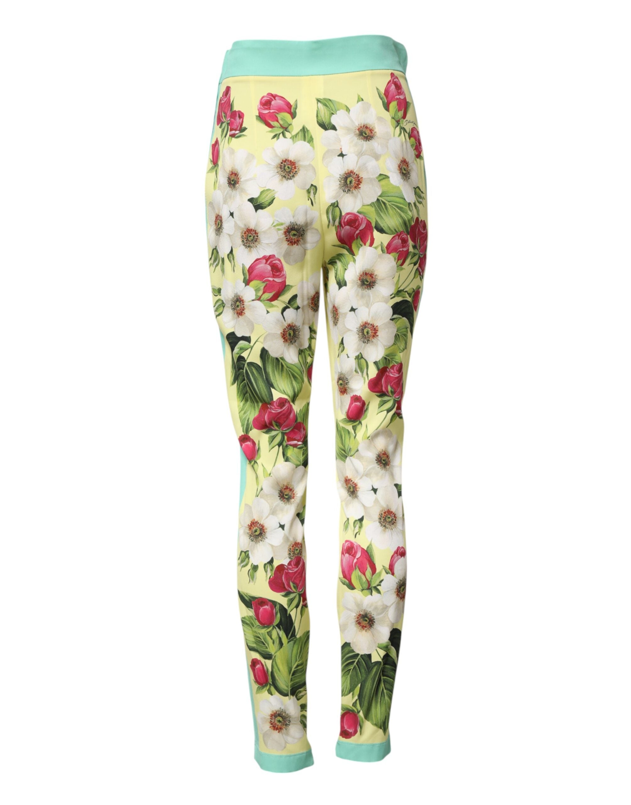 Yellow Silk Floral Leggings Pants - ventzia