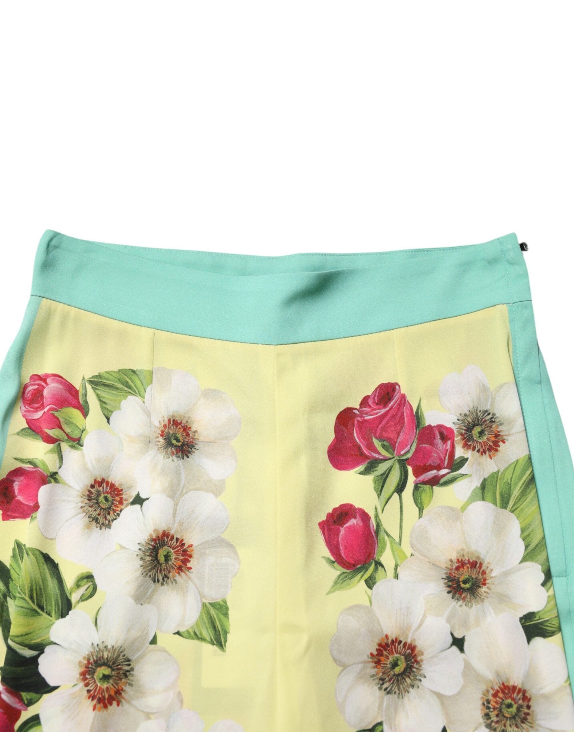Yellow Silk Floral Leggings Pants - ventzia