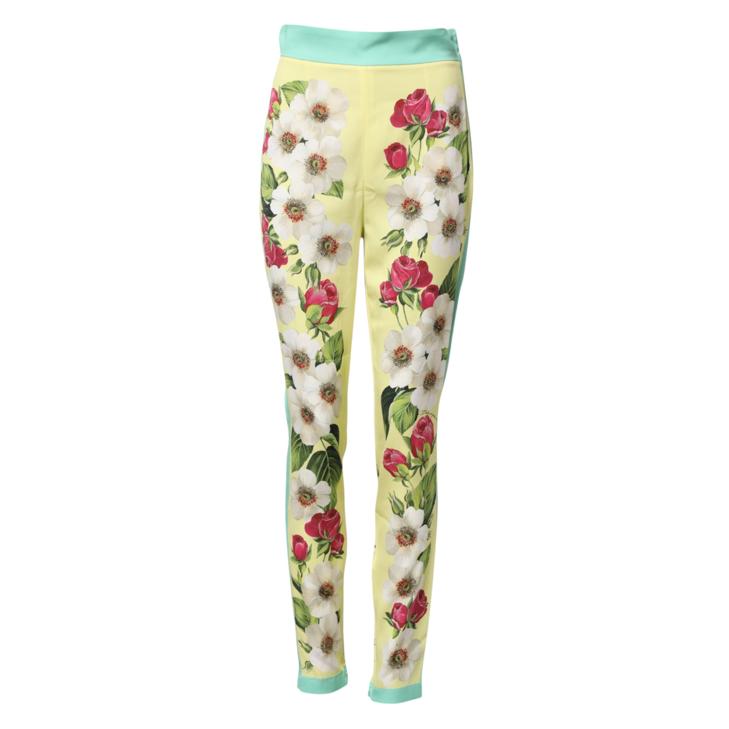Yellow Silk Floral Leggings Pants - ventzia