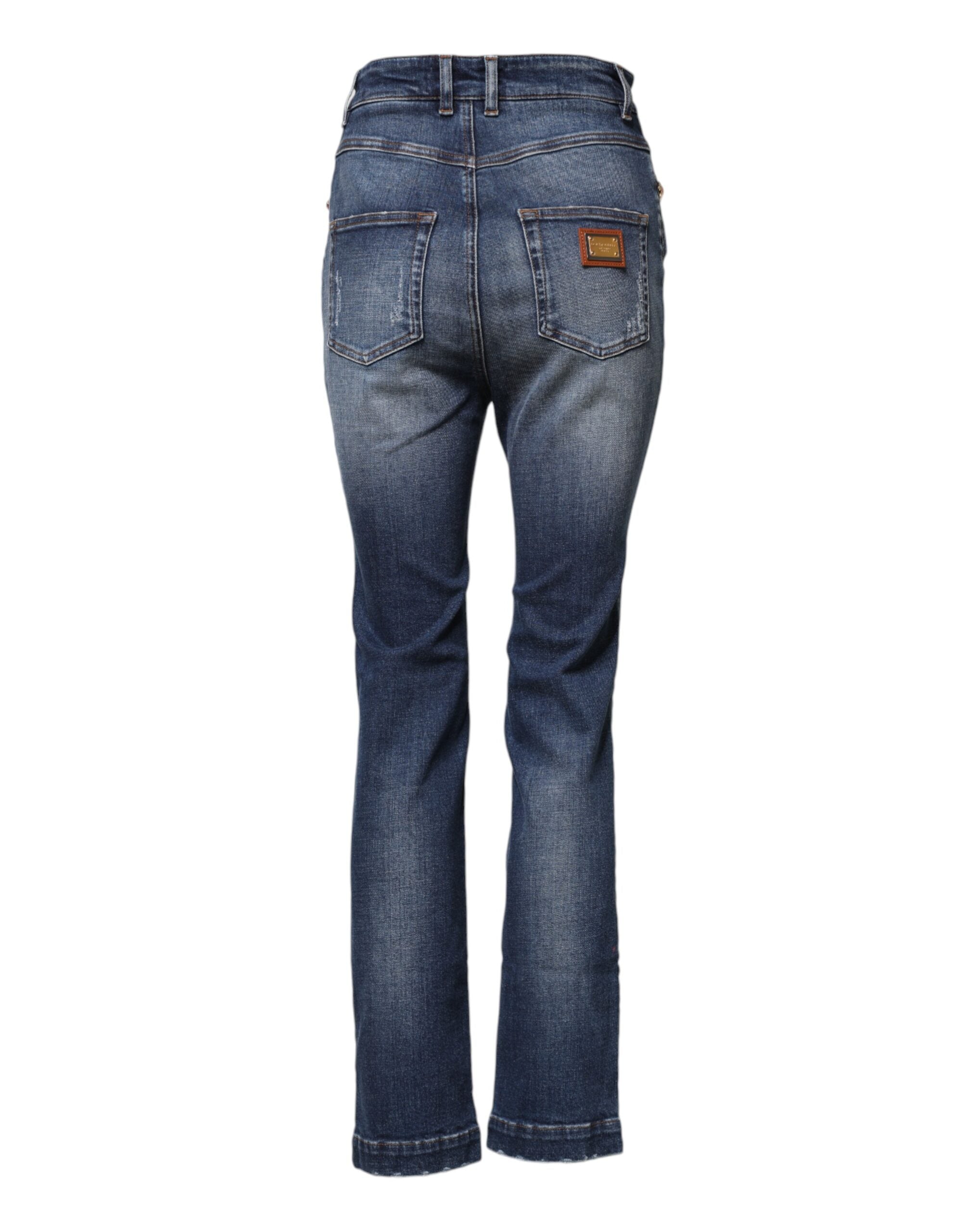 Blue Rhinestone Embellished Denim Jeans - ventzia