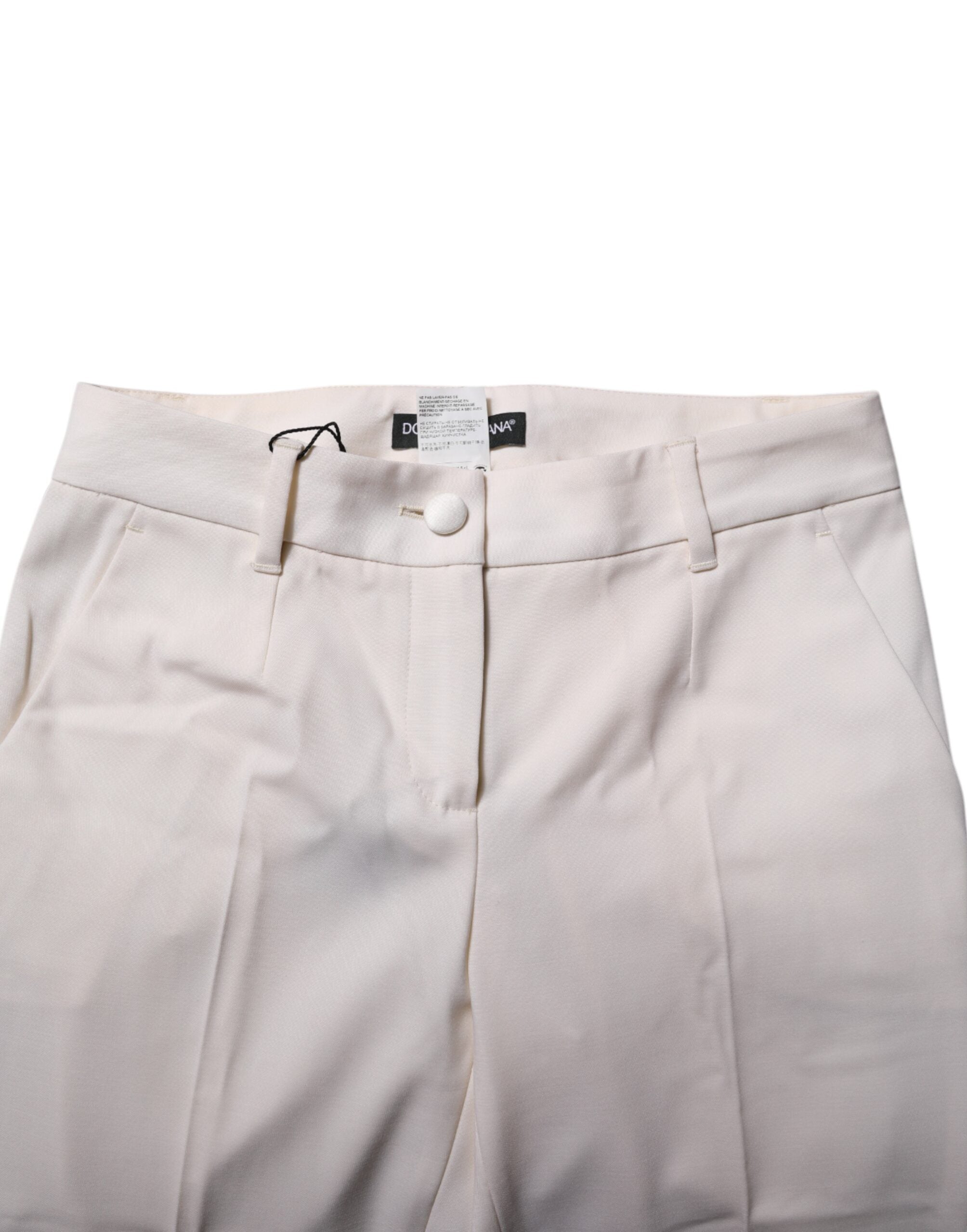 White Wool Tapered High Waist Pants - ventzia