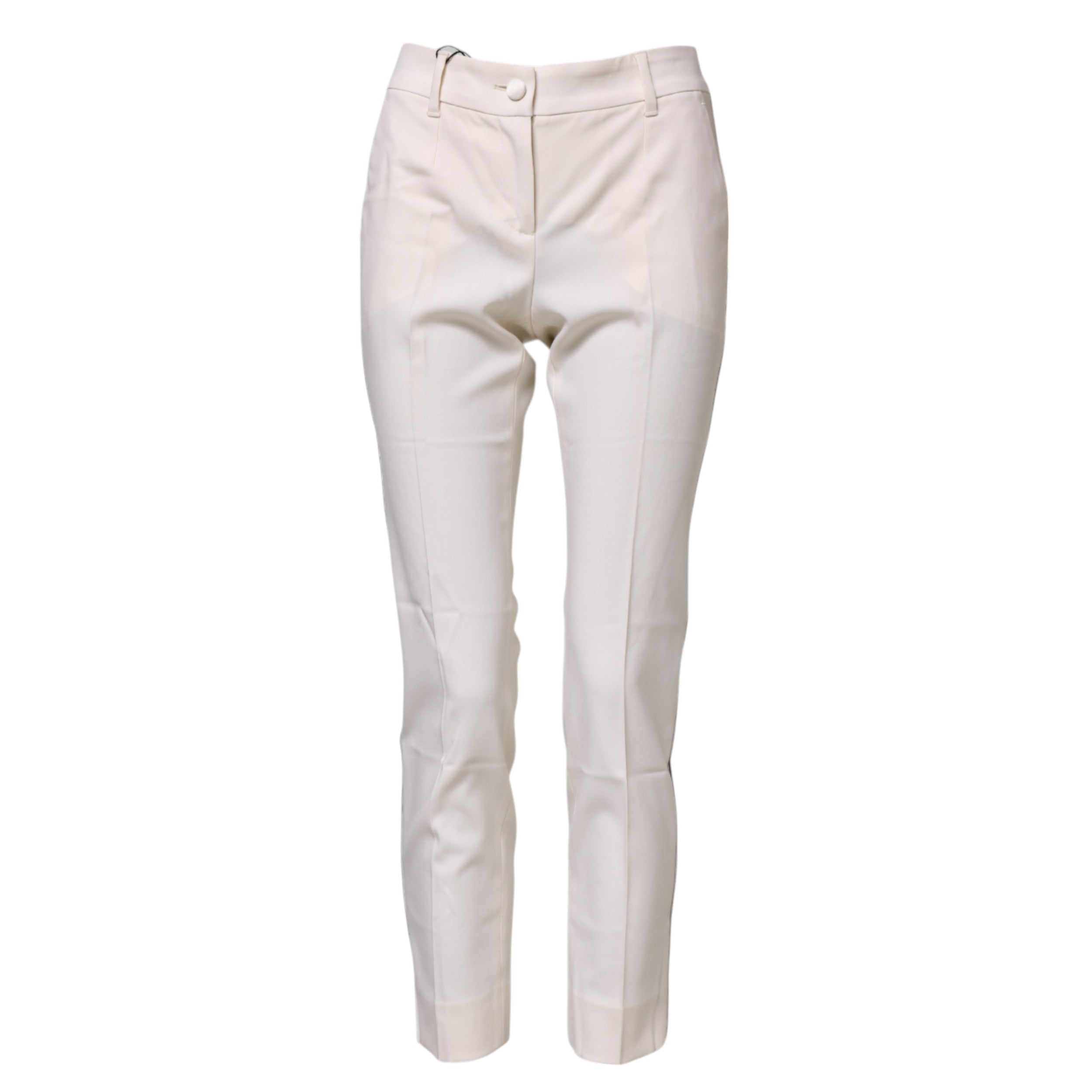 White Wool Tapered High Waist Pants - ventzia