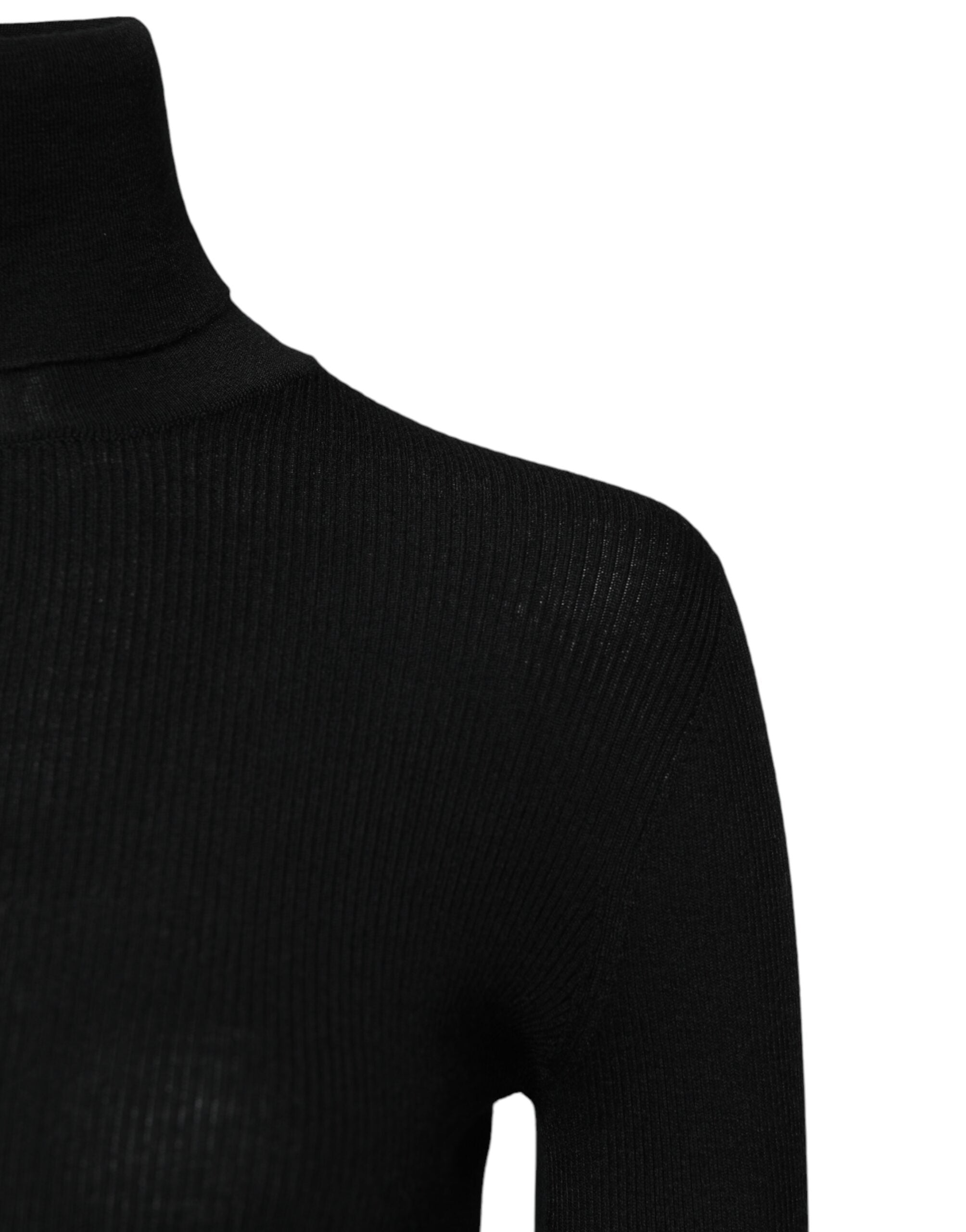 Black Cashmere Turtleneck Knitted Blouse Top - ventzia