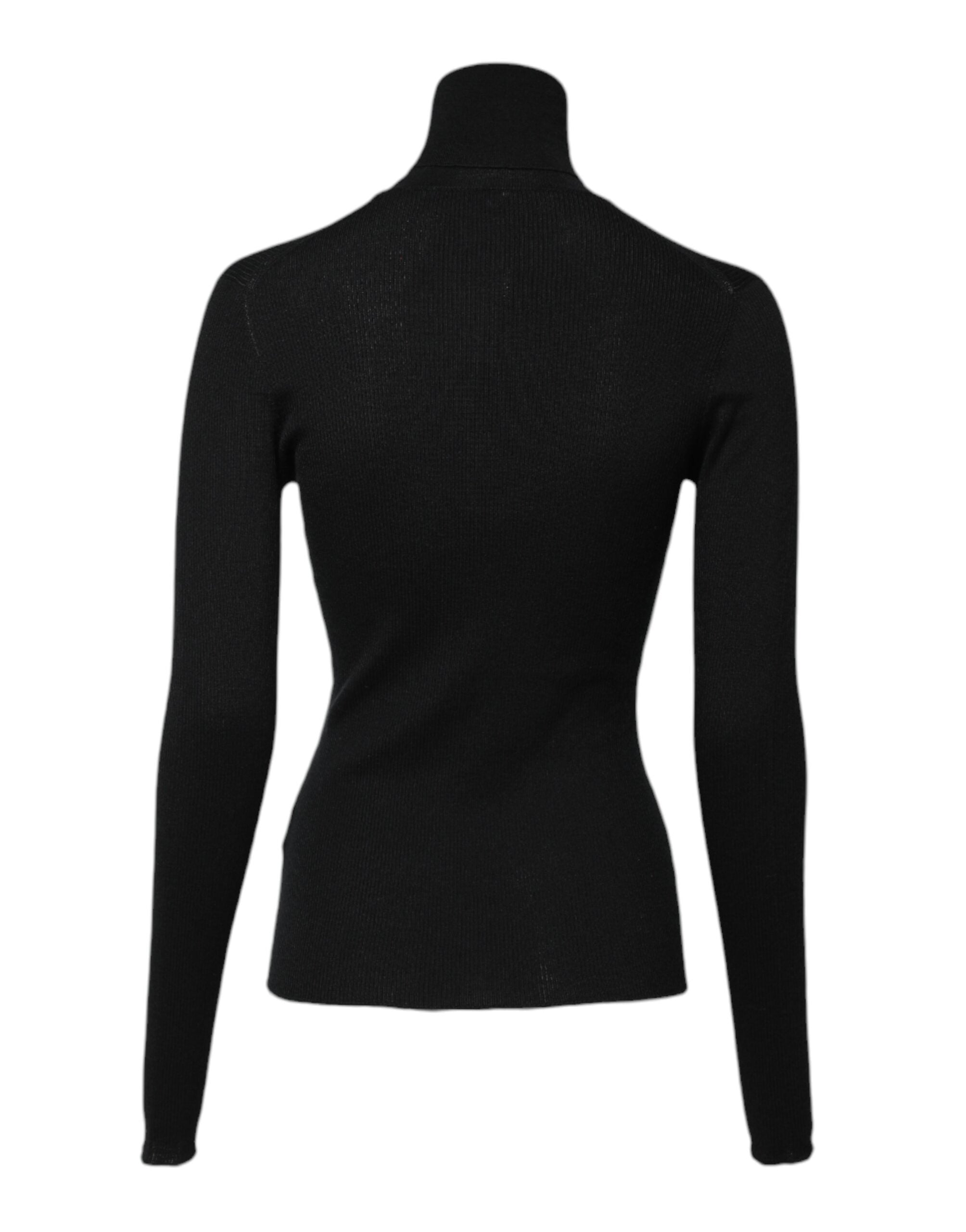 Black Cashmere Turtleneck Knitted Blouse Top - ventzia