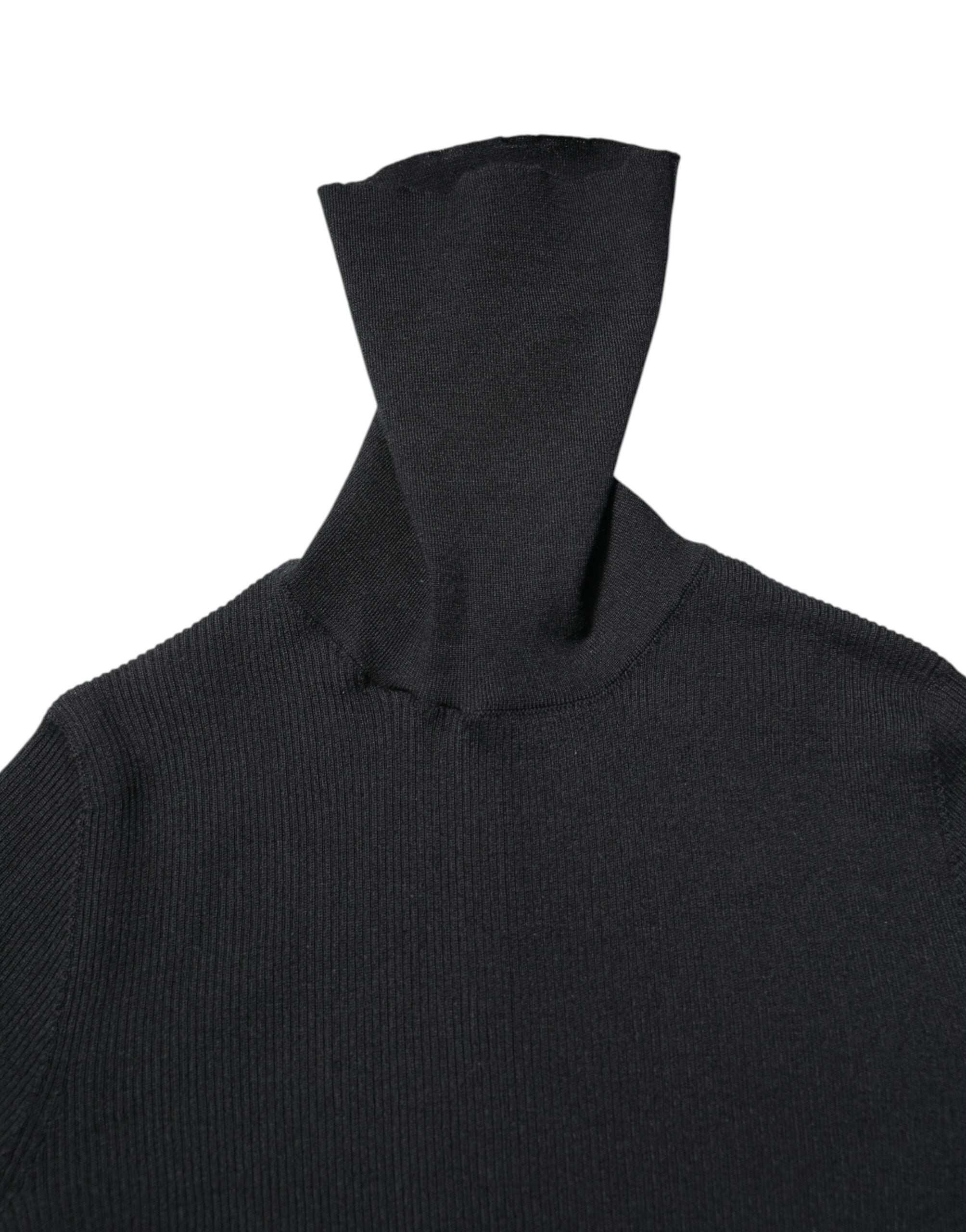 Black Cashmere Turtleneck Knitted Blouse Top - ventzia