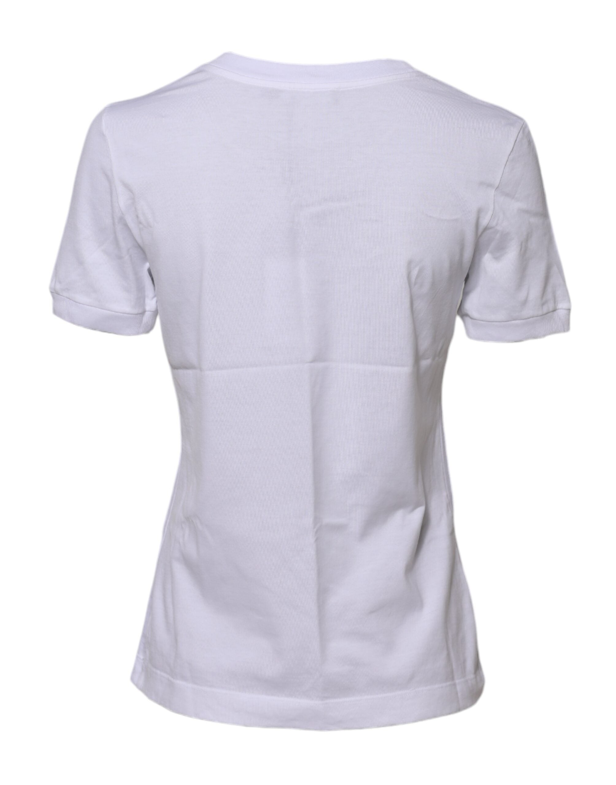 White Cotton Round Neck Short Sleeves T-shirt - ventzia