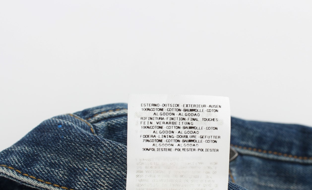 Chic Blue Wash Painted Slim Fit Jeans - ventzia