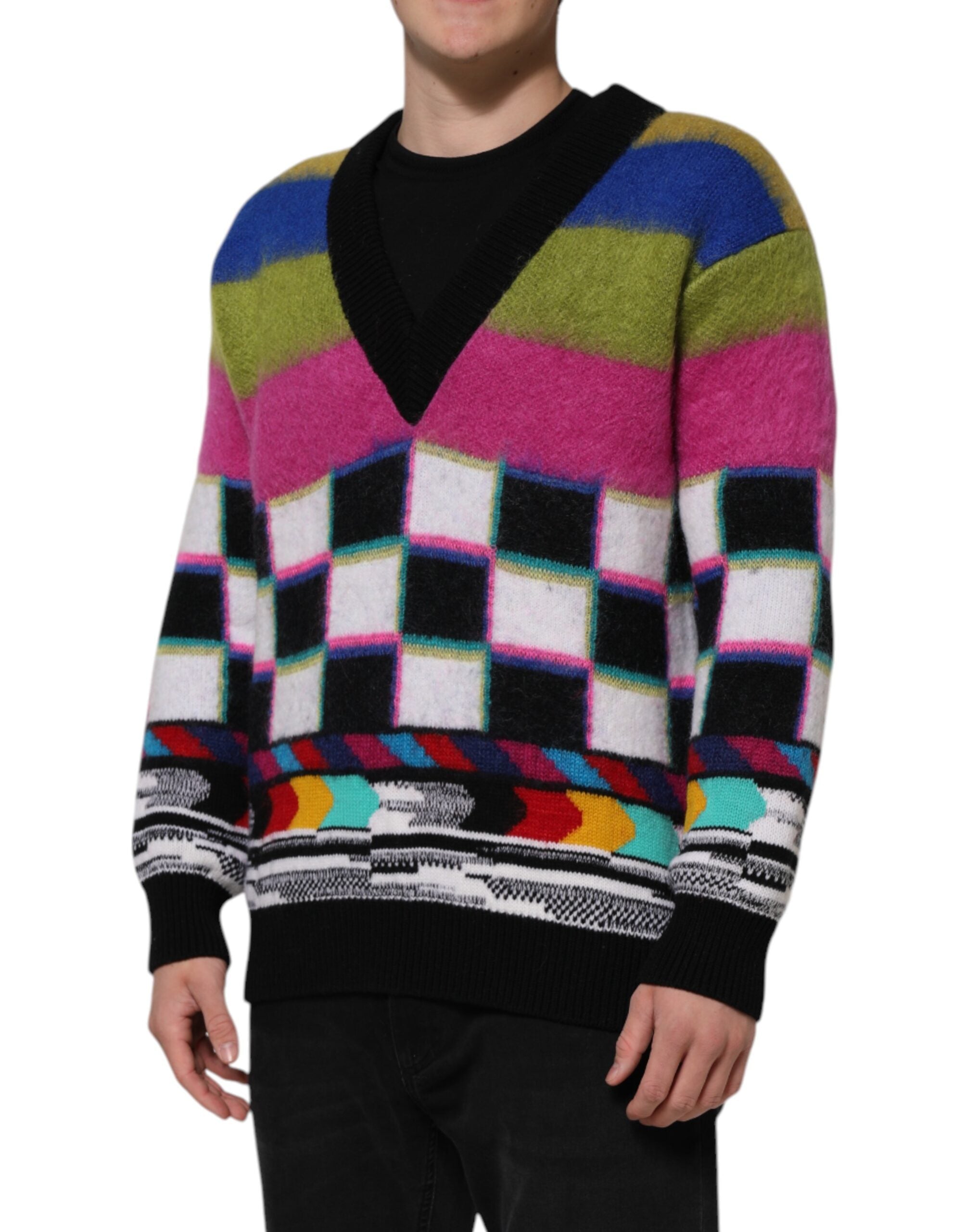 Multicolor Glitch Design Pullover Sweater - ventzia