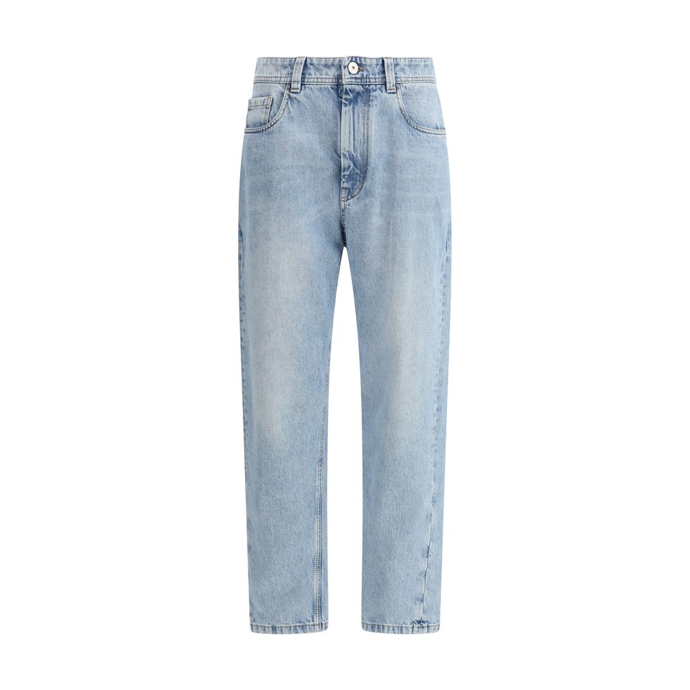 Light Blue Cotton Straight-Leg Jeans - ventzia