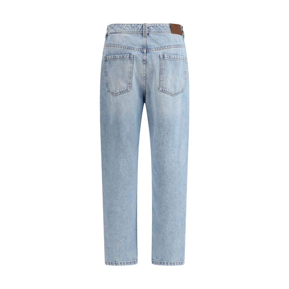 Light Blue Cotton Straight-Leg Jeans - ventzia
