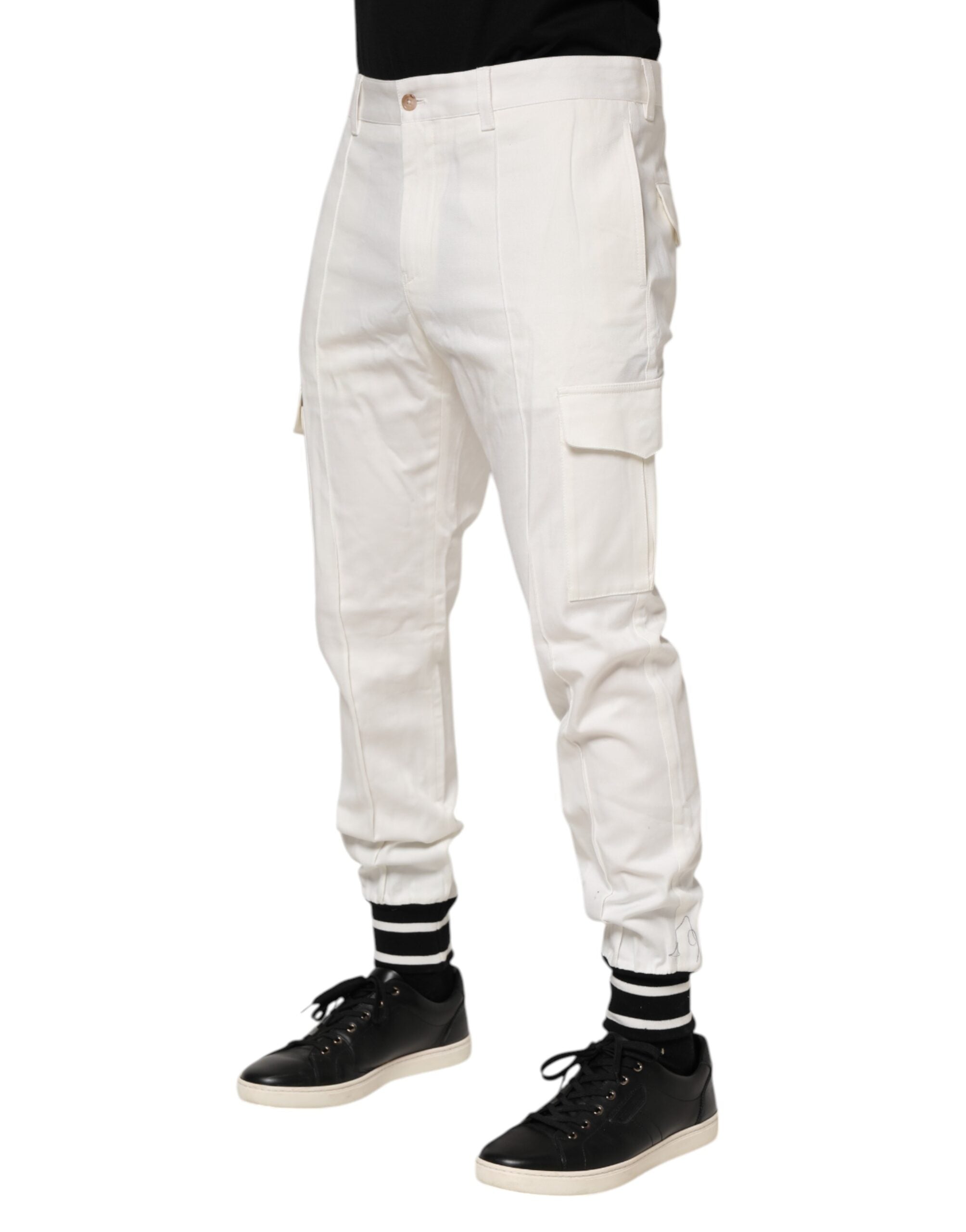 White Cotton Jogger Cargo Skinny Men Pants - ventzia